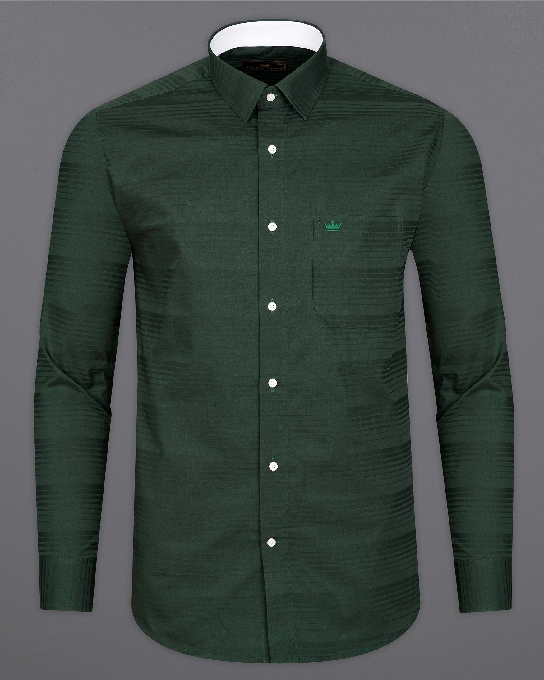 Everglade Green Subtle Striped Dobby Textured Premium Giza Cotton Shirt