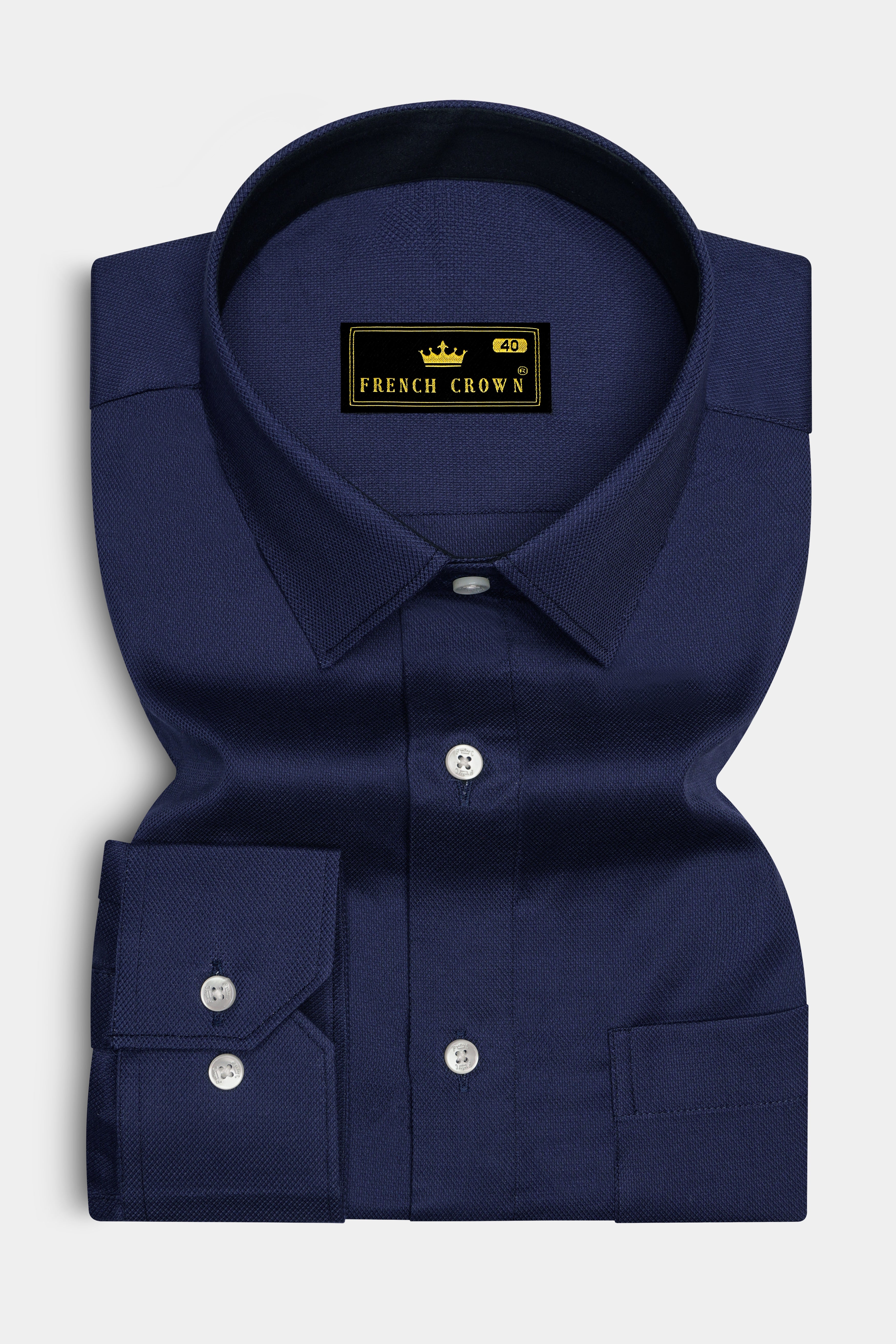 Firefly Blue Dobby Textured Premium Giza Cotton Shirt