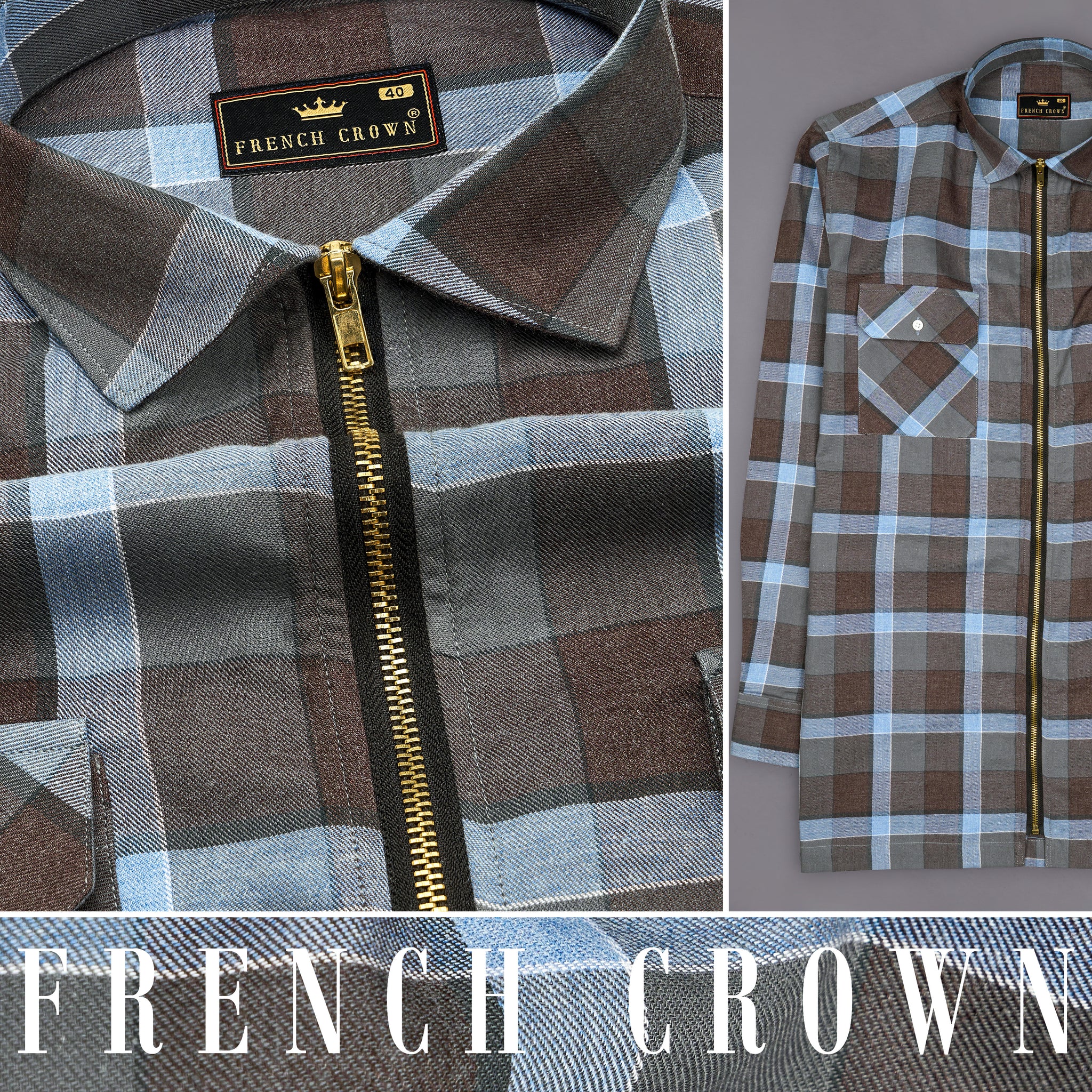 Emperor Brown with Carolina Blue Casual ChecksPlaid Premium Cotton