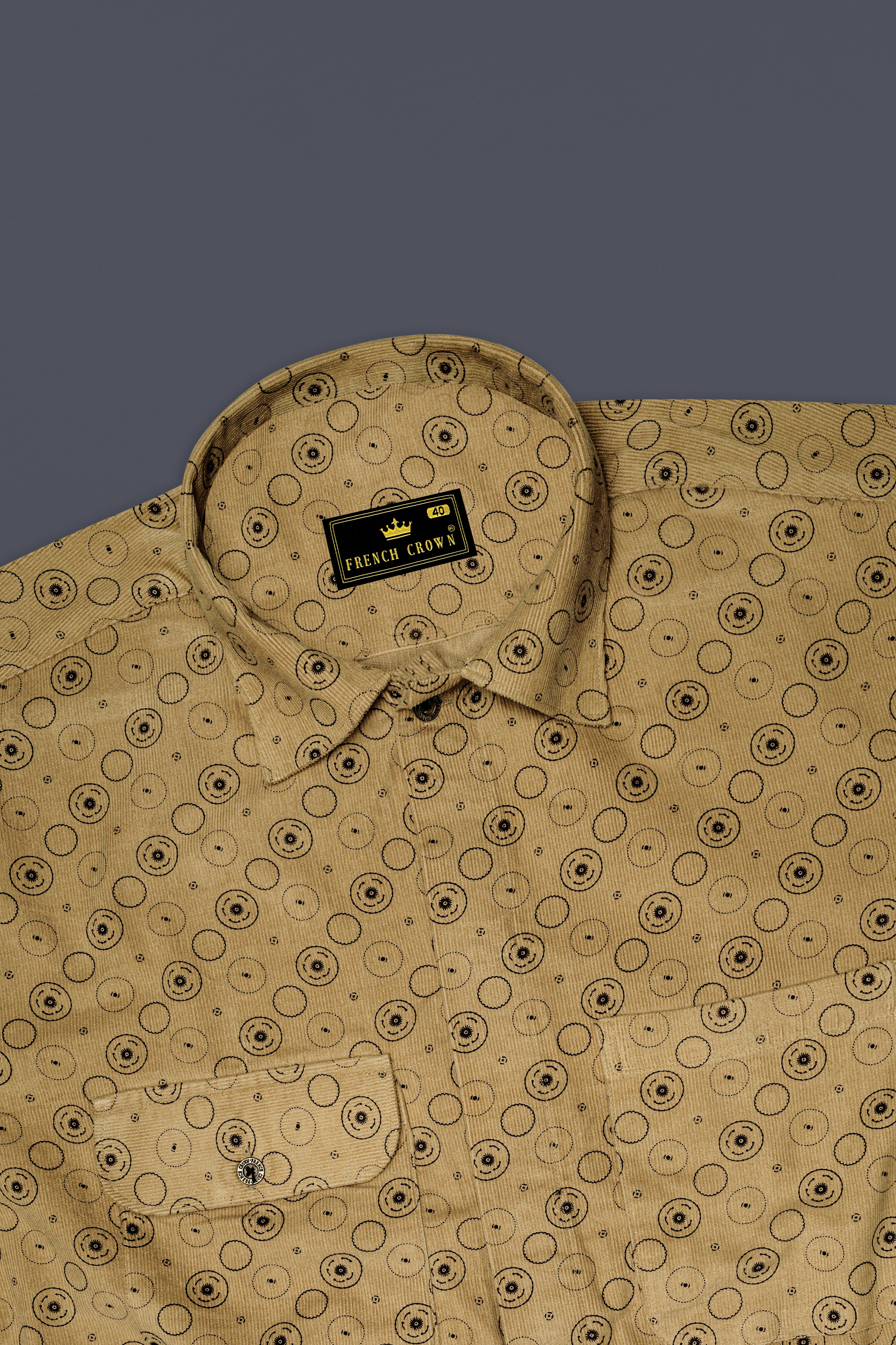 Dark Beige and Eclipse Brown Textured with Patchwork Corduroy Designer Shirt