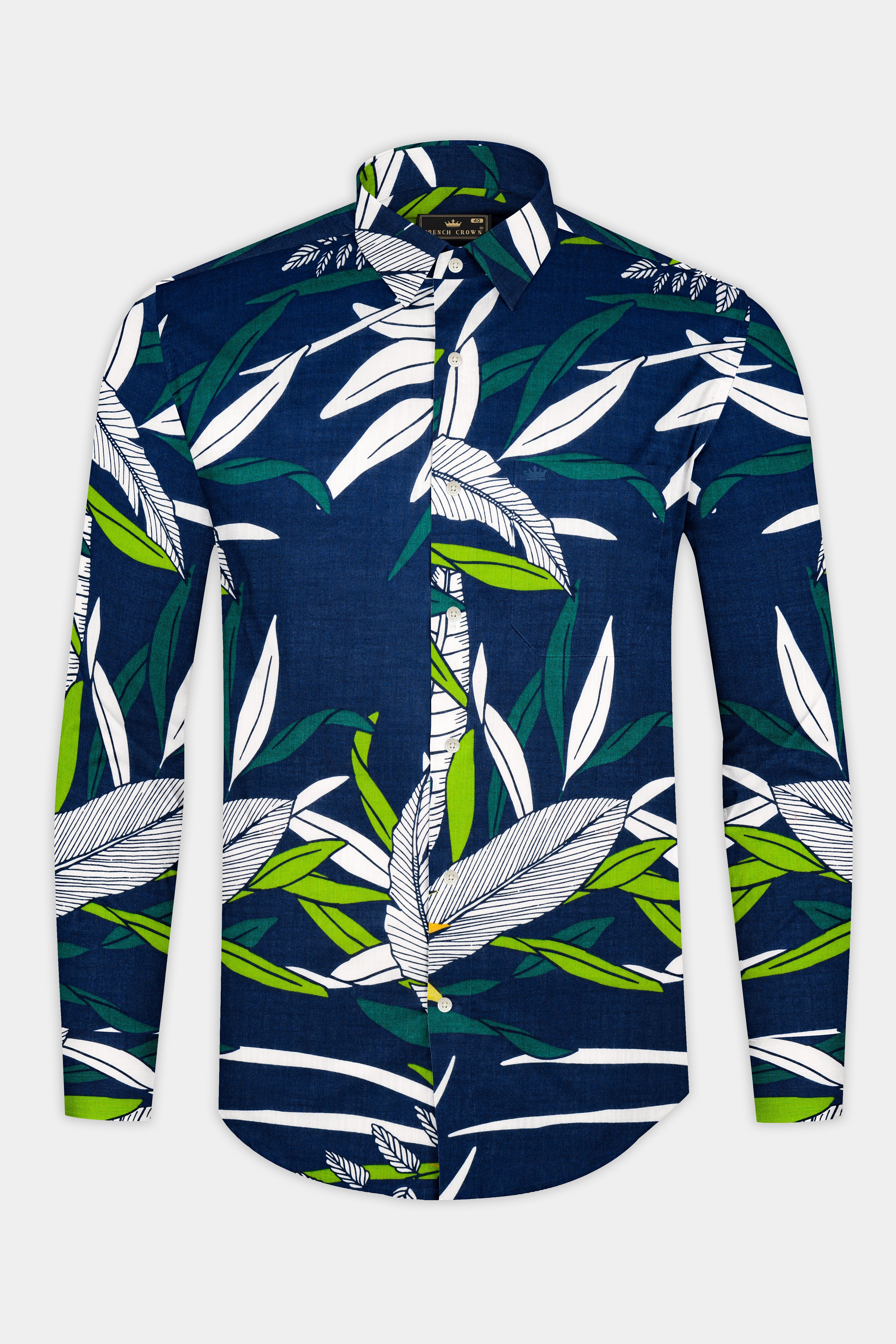 Blue Multicolour Tropical Printed Premium Cotton Shirt