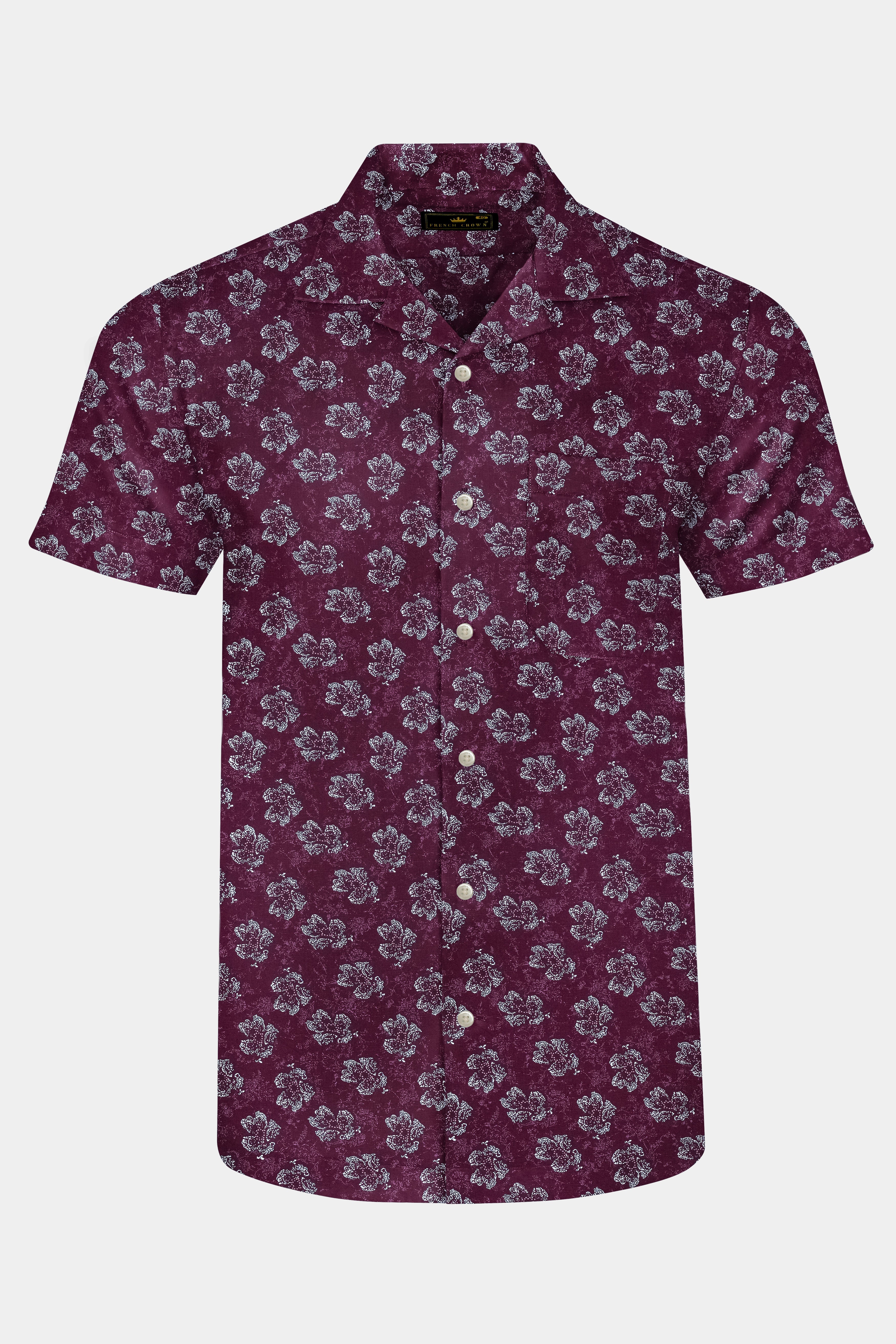 Barossa Maroon Floral Textured Luxurious Half Sleeves Linen Shirt