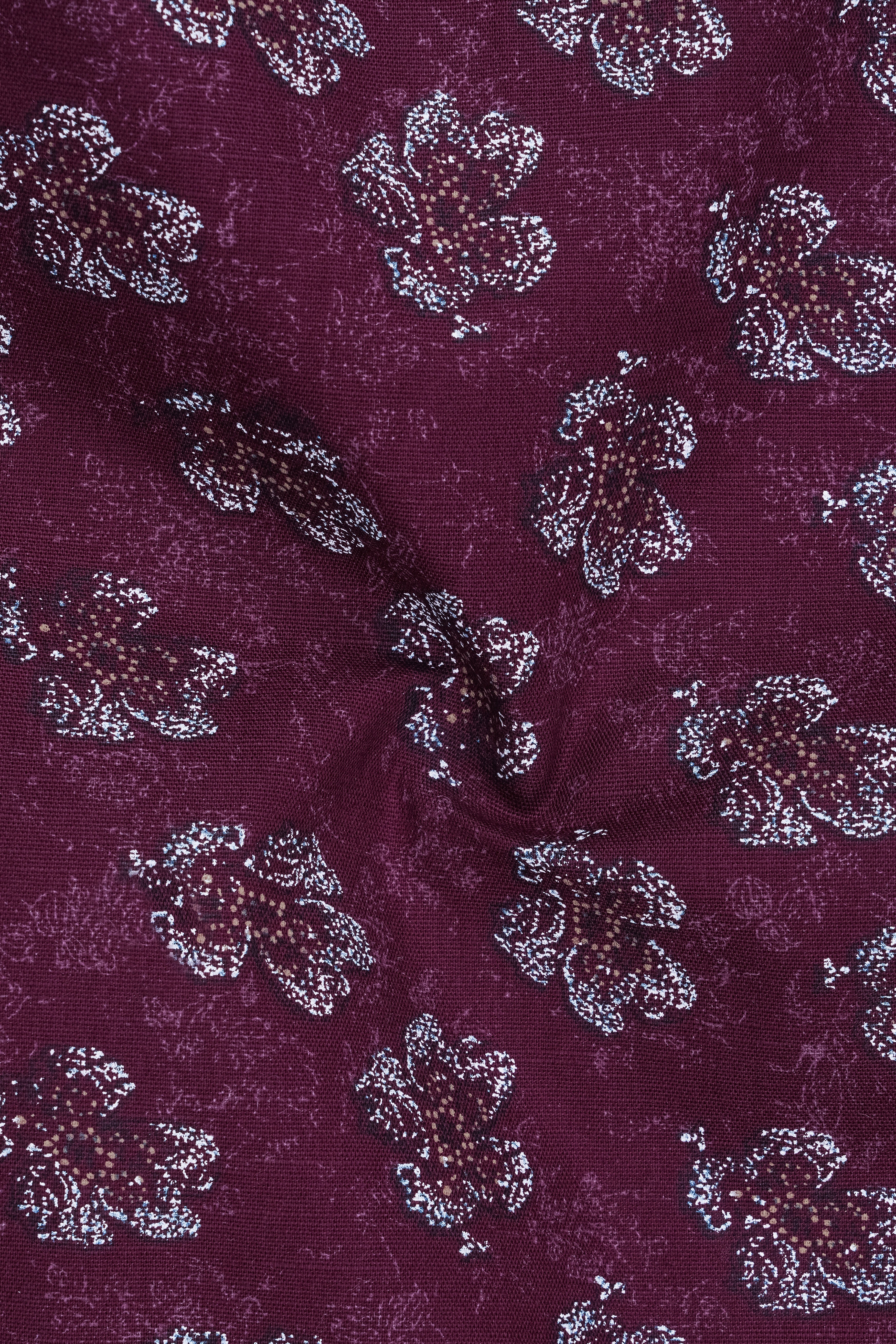 Barossa Maroon Floral Textured Luxurious Half Sleeves Linen Shirt