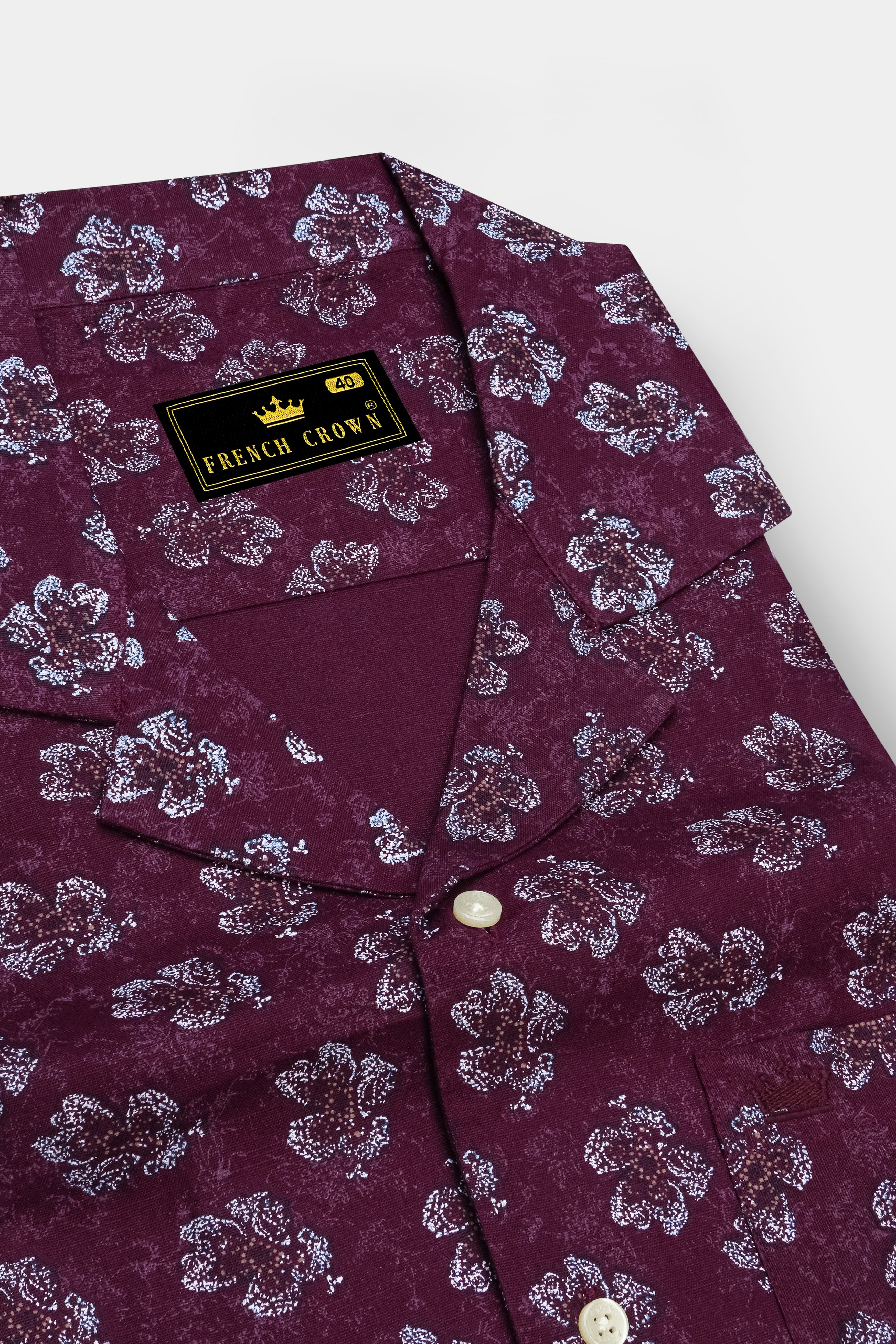 Barossa Maroon Floral Textured Luxurious Half Sleeves Linen Shirt