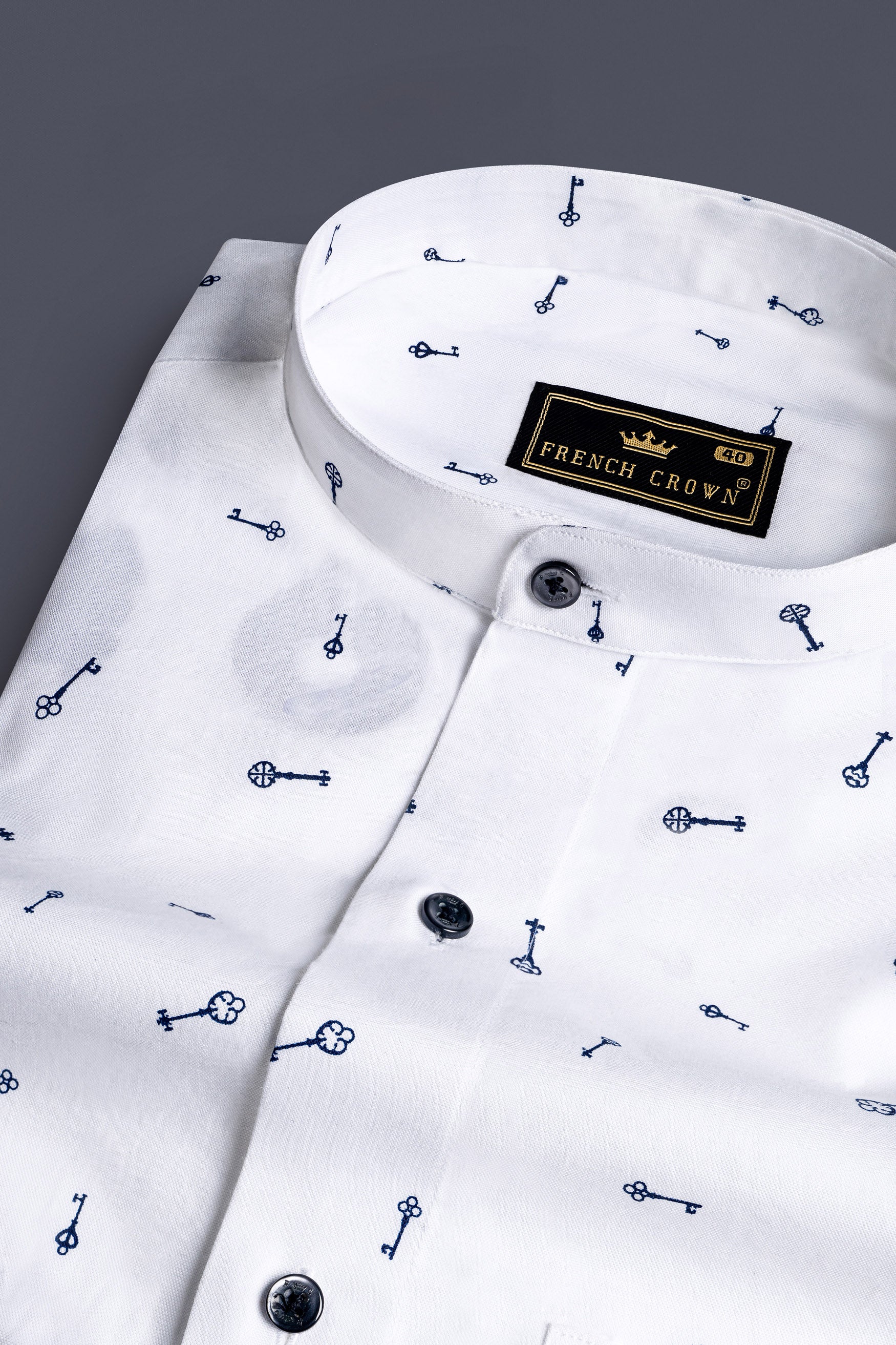 Bright White Keys Printed with Locks Hand Painted Royal Oxford Designer Shirt