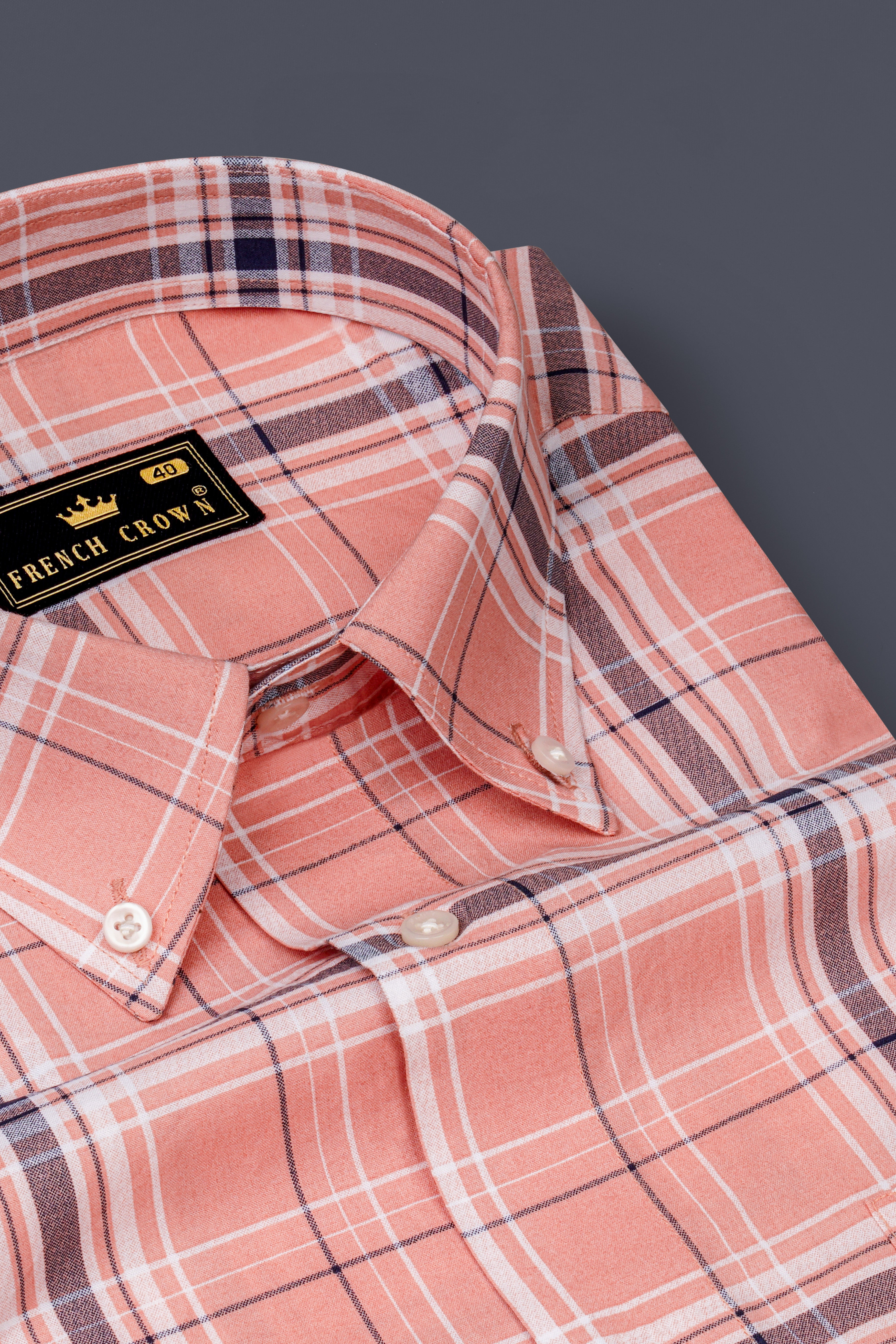 Cashmere Peach Plaid Royal Oxford Shirt