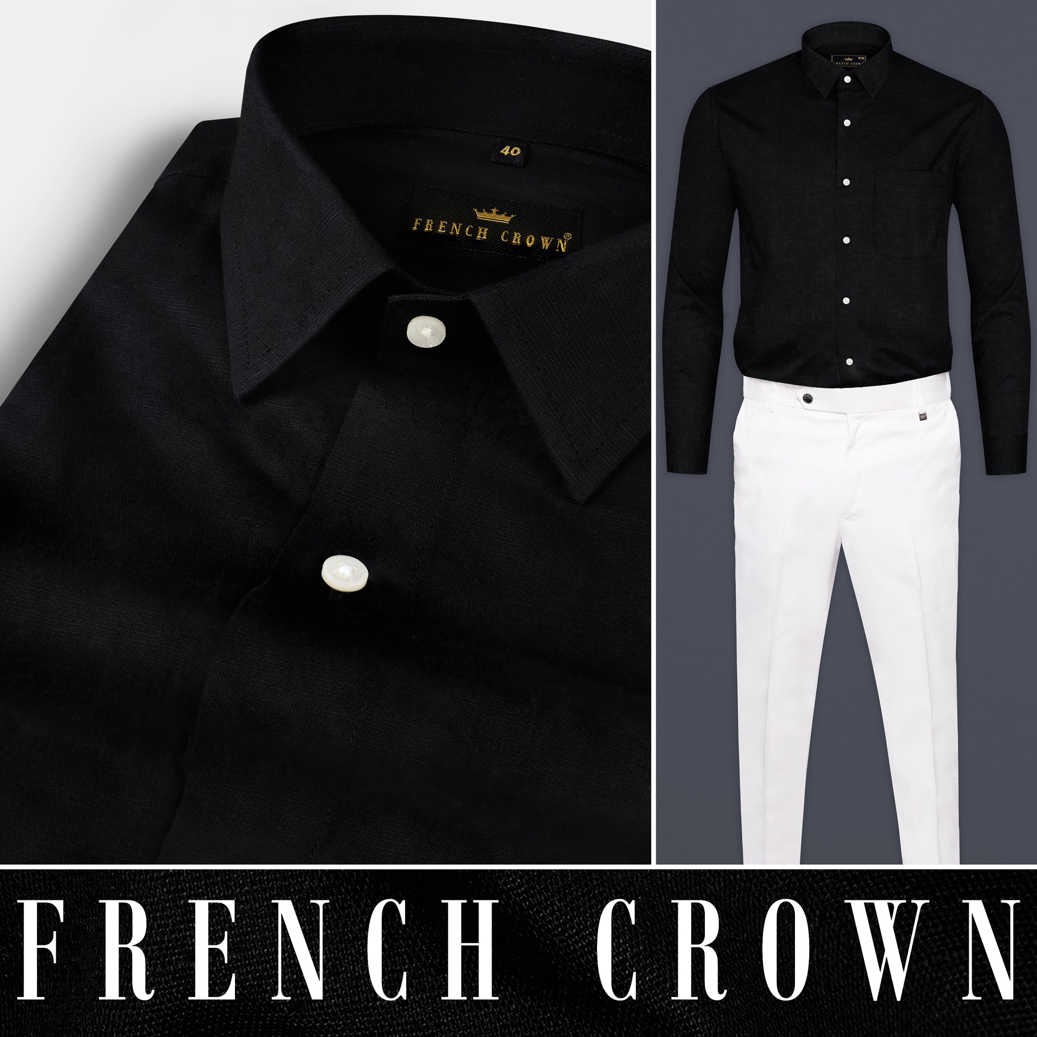 Midnight Black Linen Drooping Shoulder Shirt main image 0
