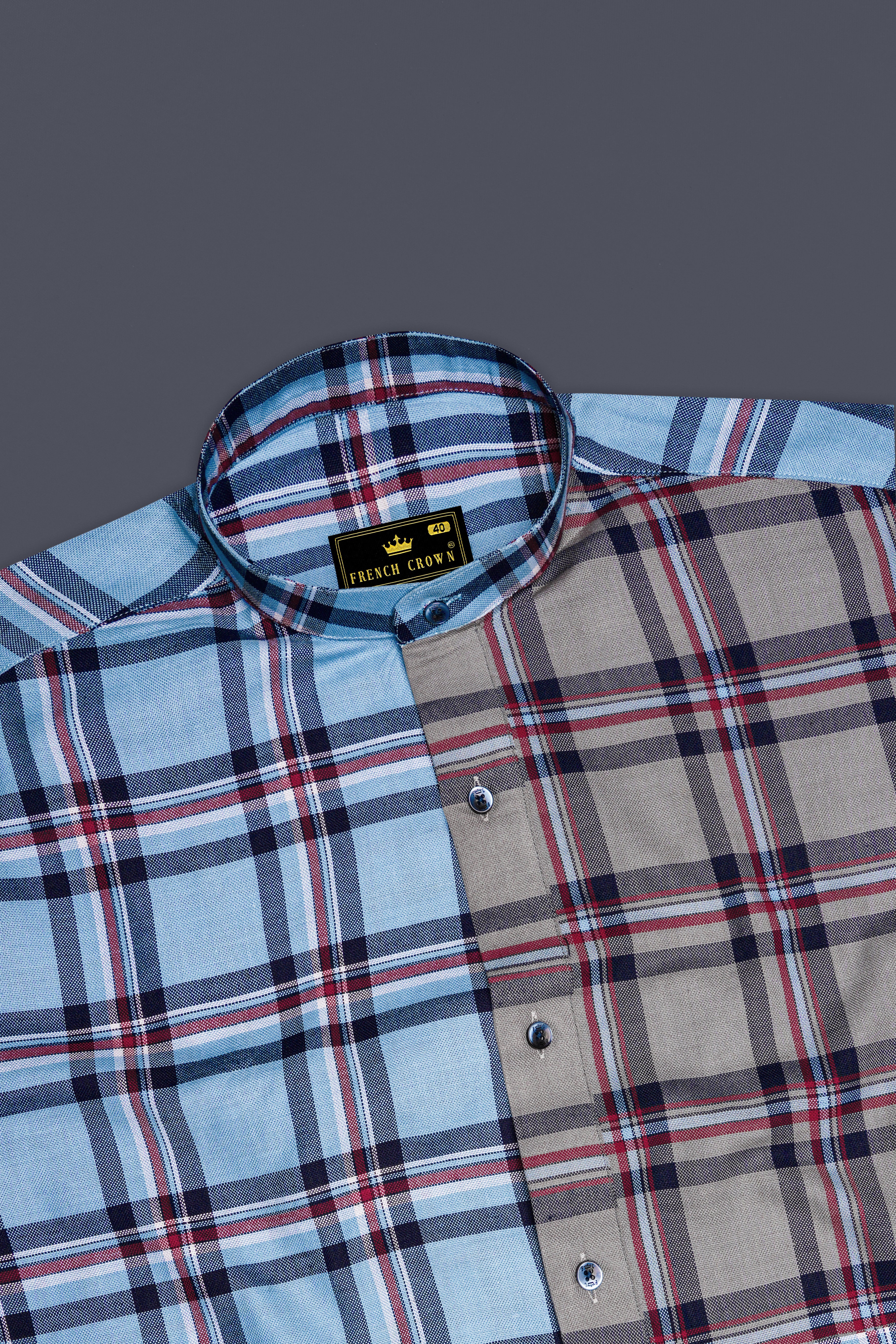 Hurricane Gray with Shakespeare Blue Plaid Royal Oxford Designer Shirt