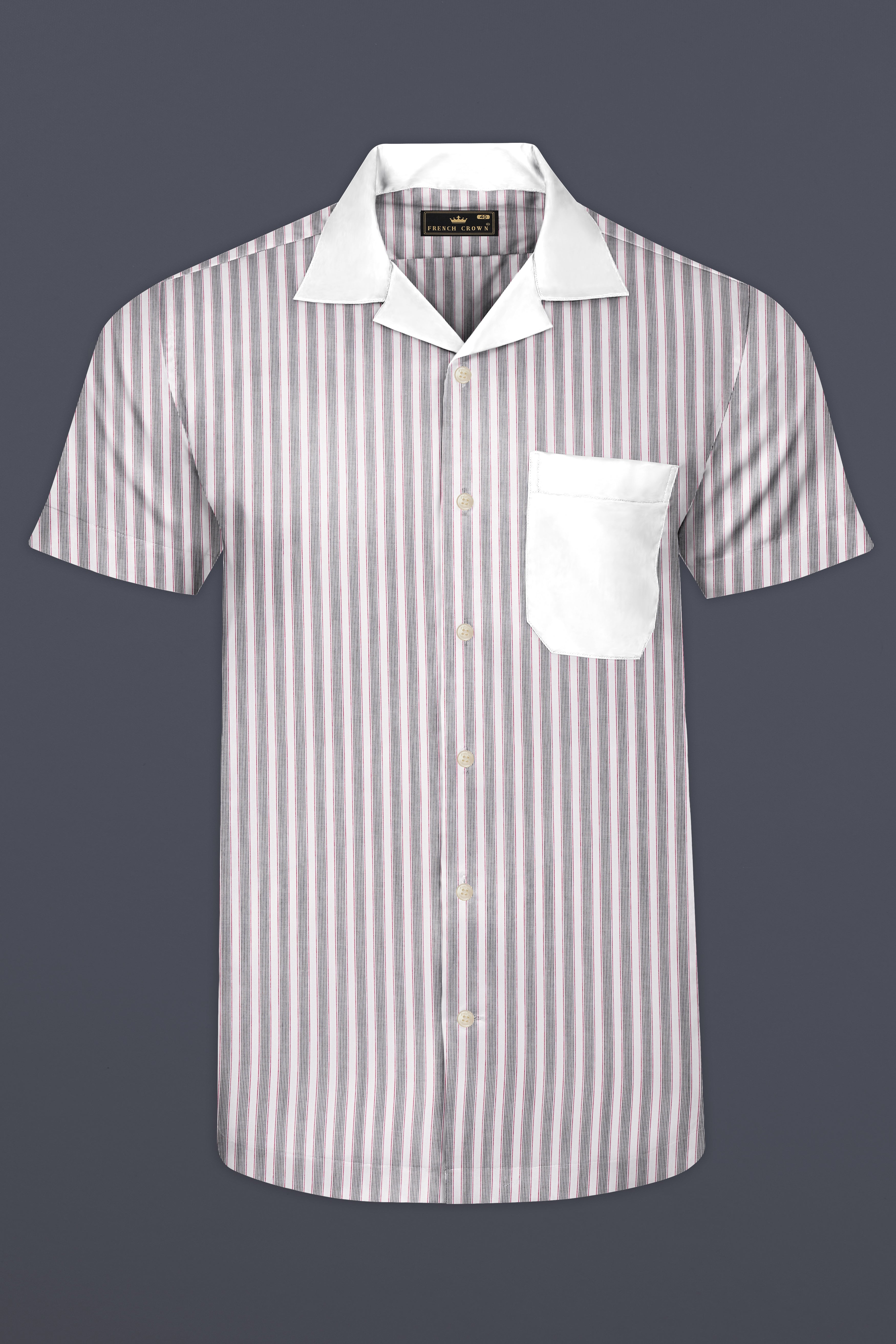 Bright White with Black Striped Premium Cotton Designer Shirt