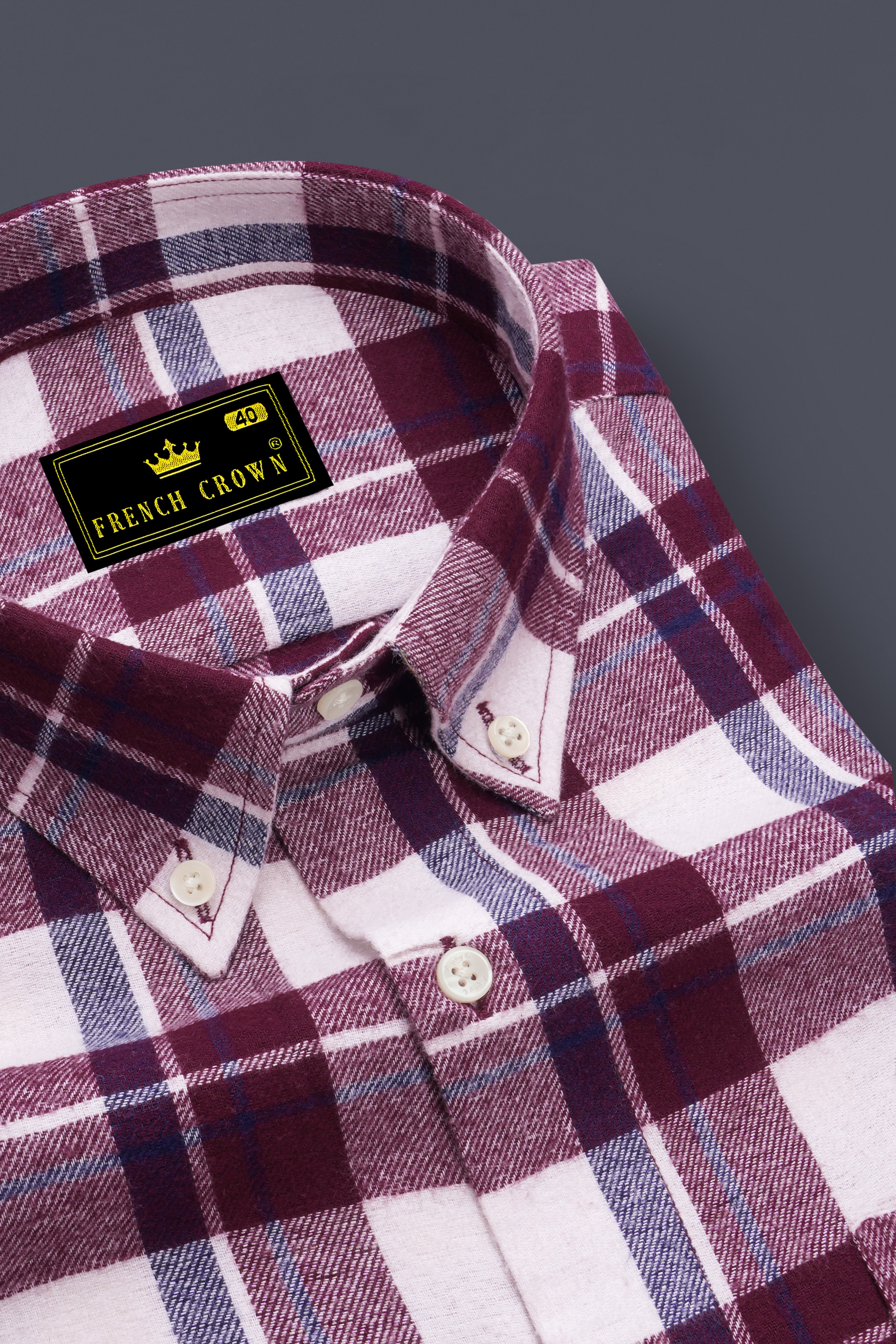 Aubergine Wine with White Plaid Flannel Overshirt/Shacket