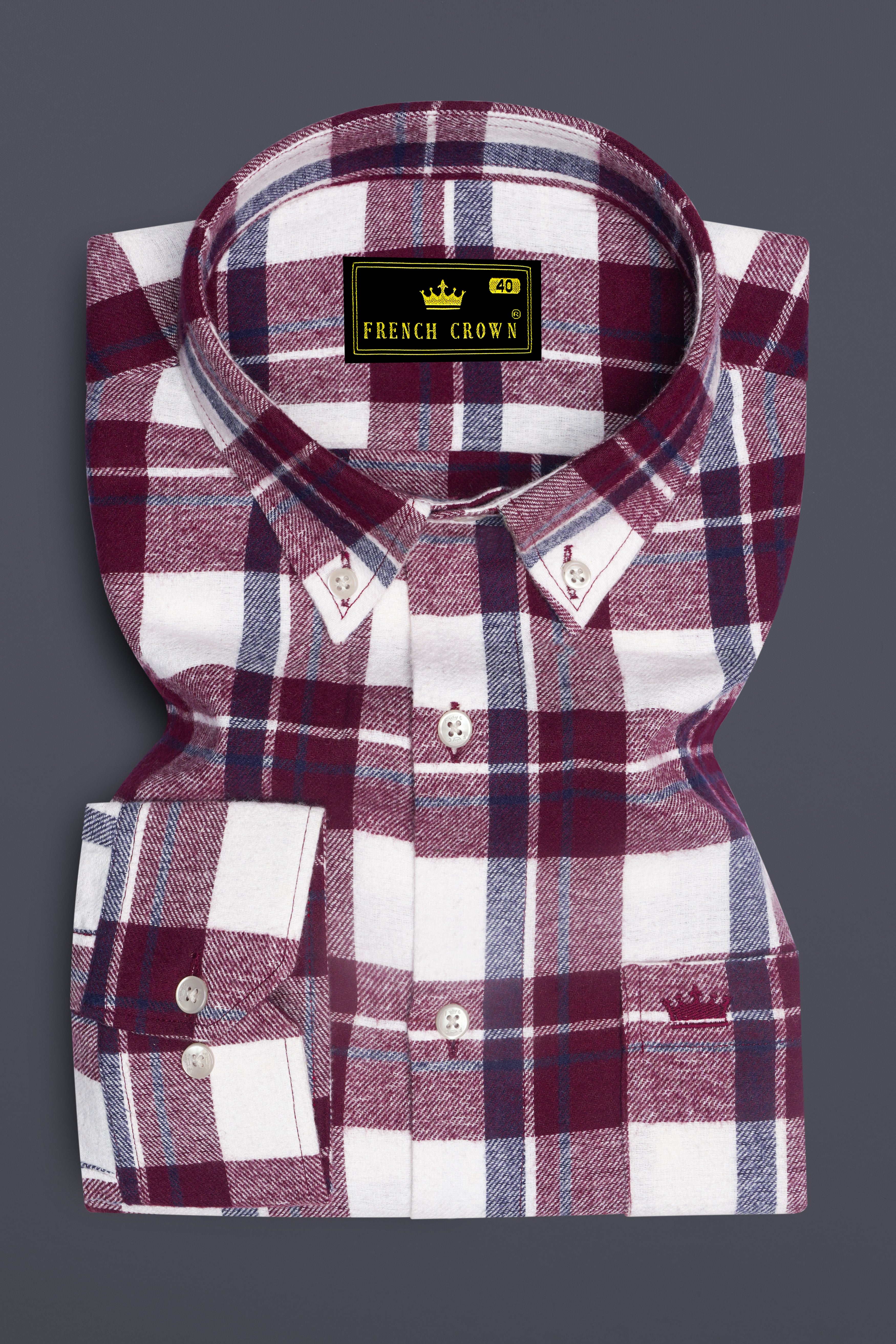 Aubergine Wine with White Plaid Flannel Overshirt/Shacket
