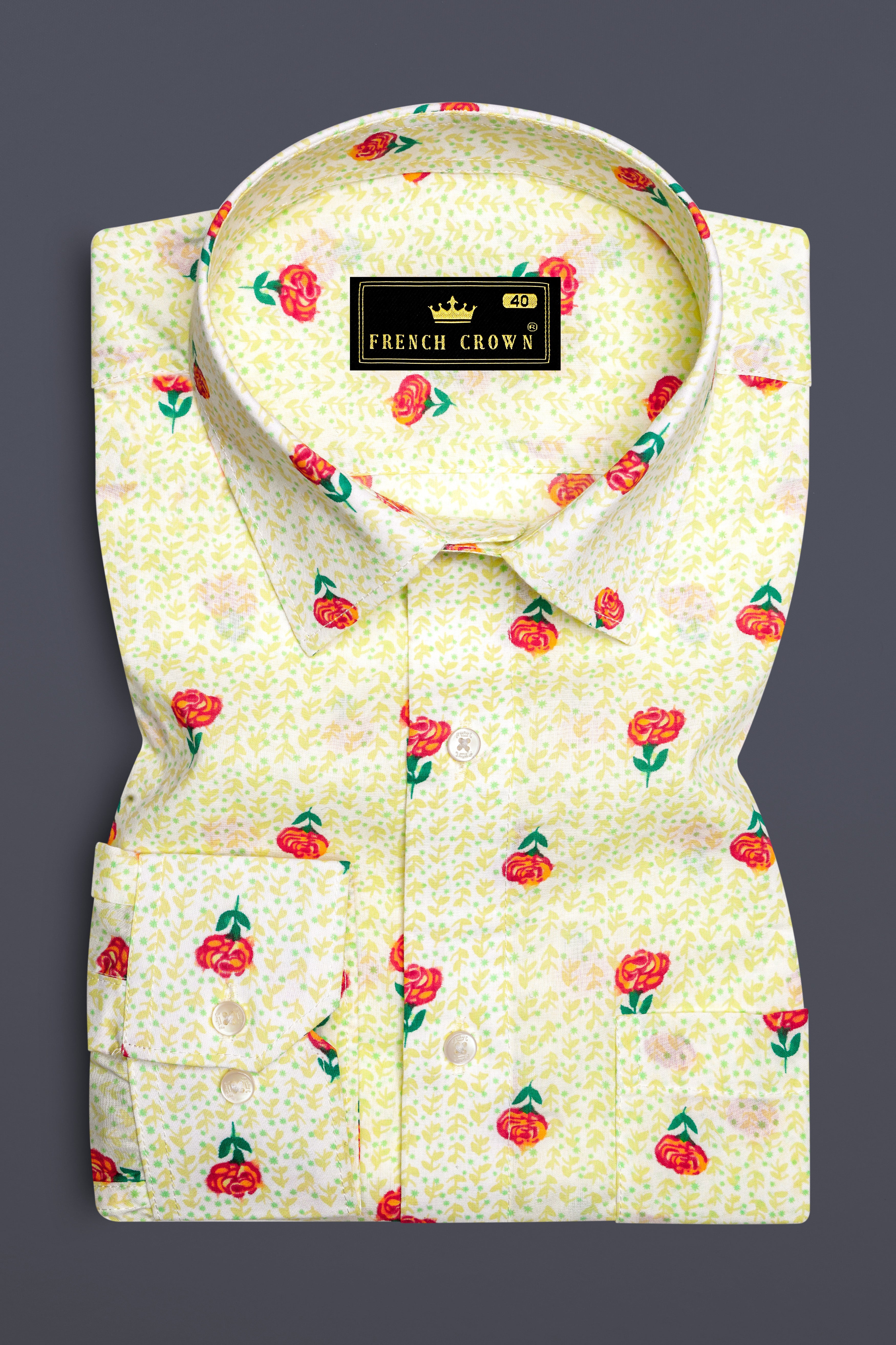 Barley Cream Rose Printed Premium Cotton Shirt