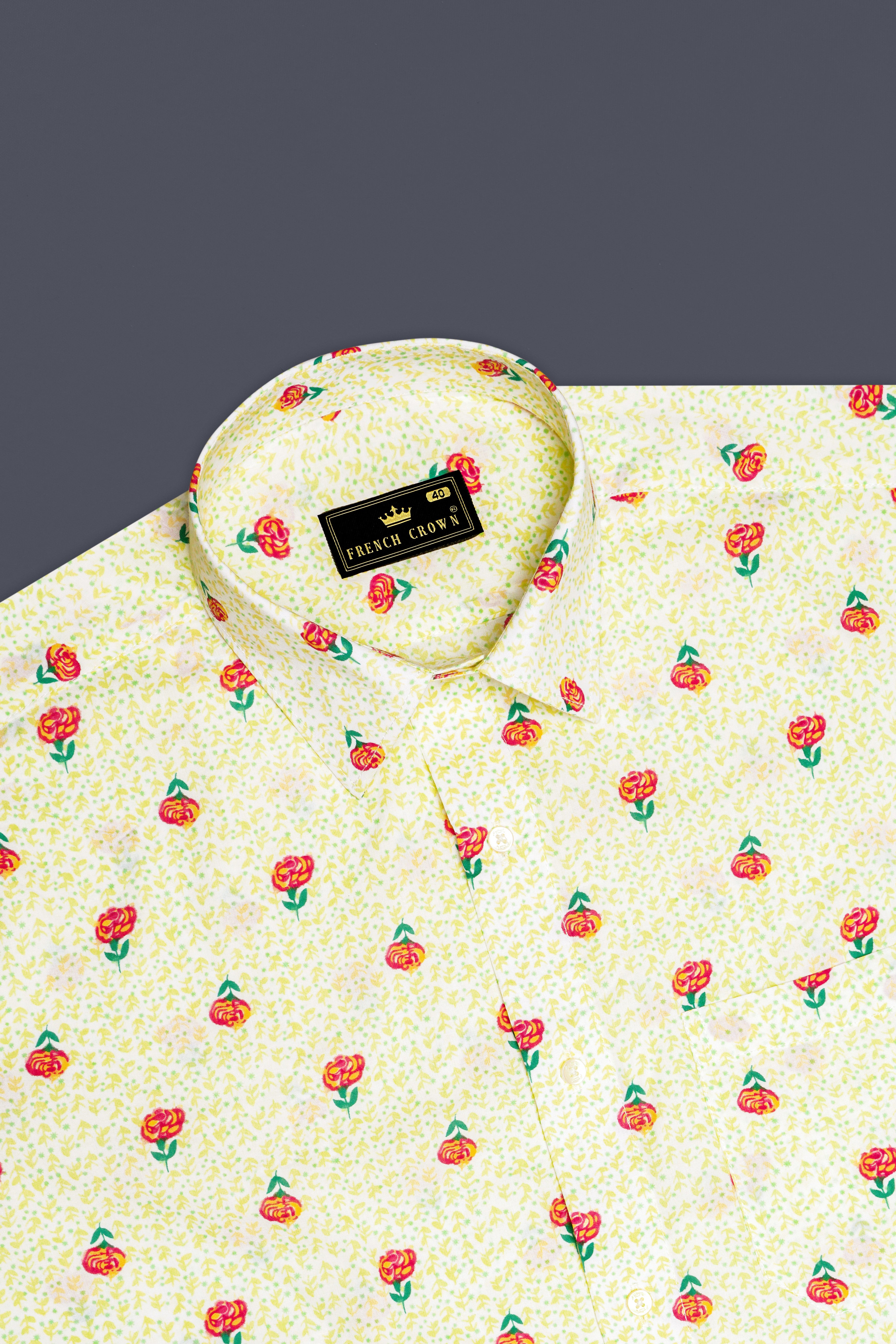 Barley Cream Rose Printed Premium Cotton Shirt