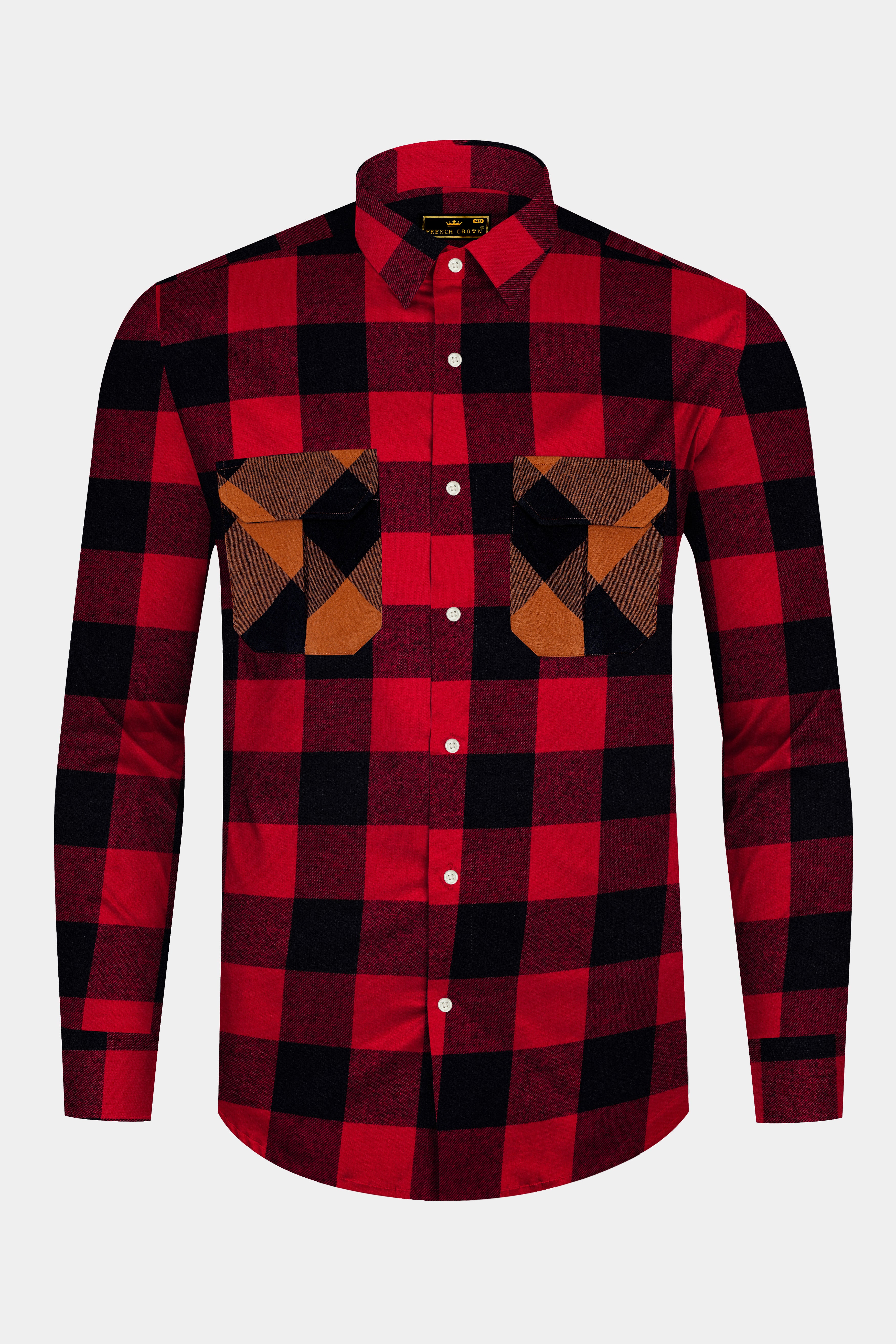 Shiraz Red and Black Checked Flannel Designer Overshirt/Shacket