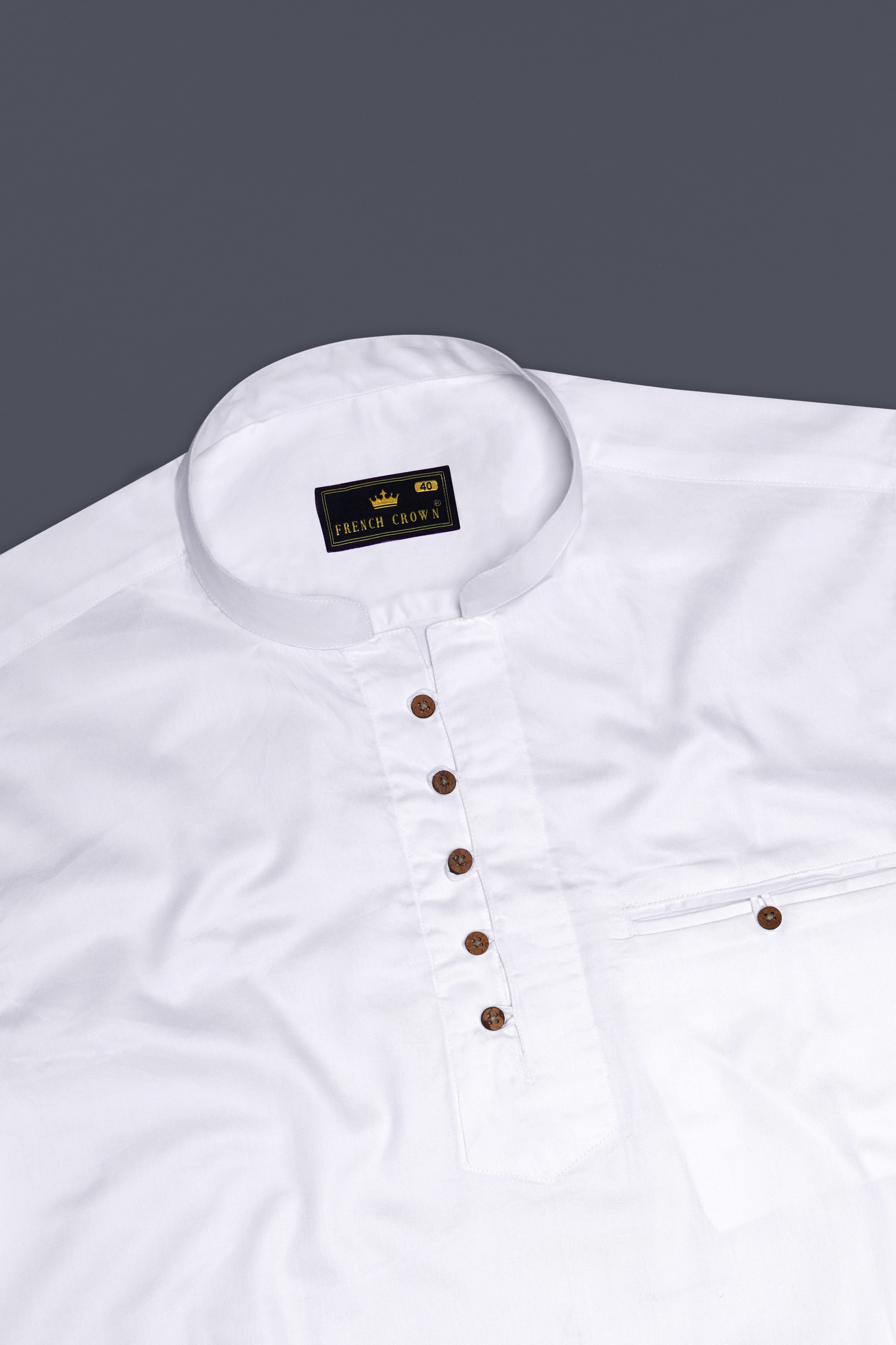 Bright White Subtle Sheen Super Soft Premium Cotton Kurta Shirt