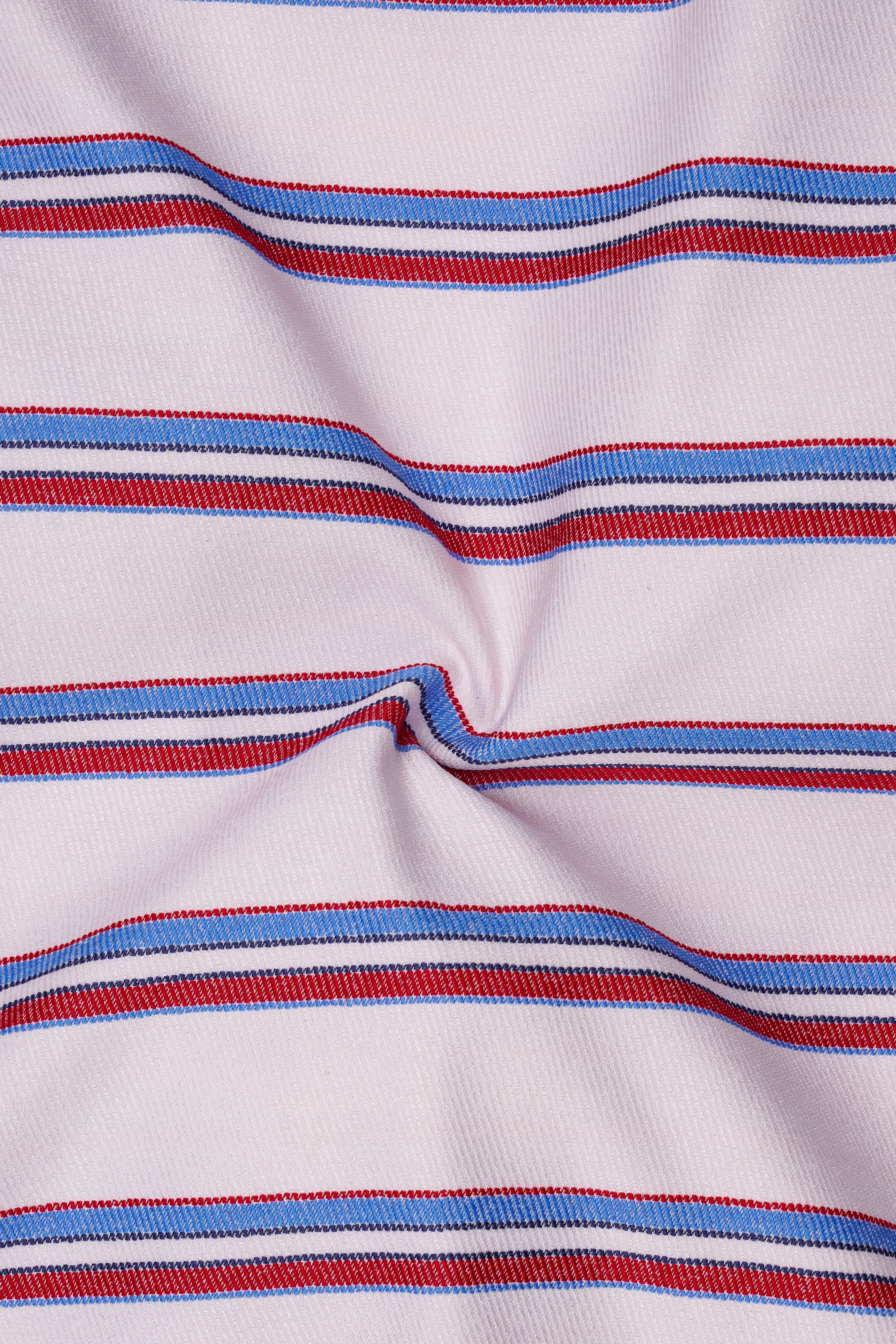 Bright White Multicolour Twill Striped Premium Cotton Half Sleeves Shirt