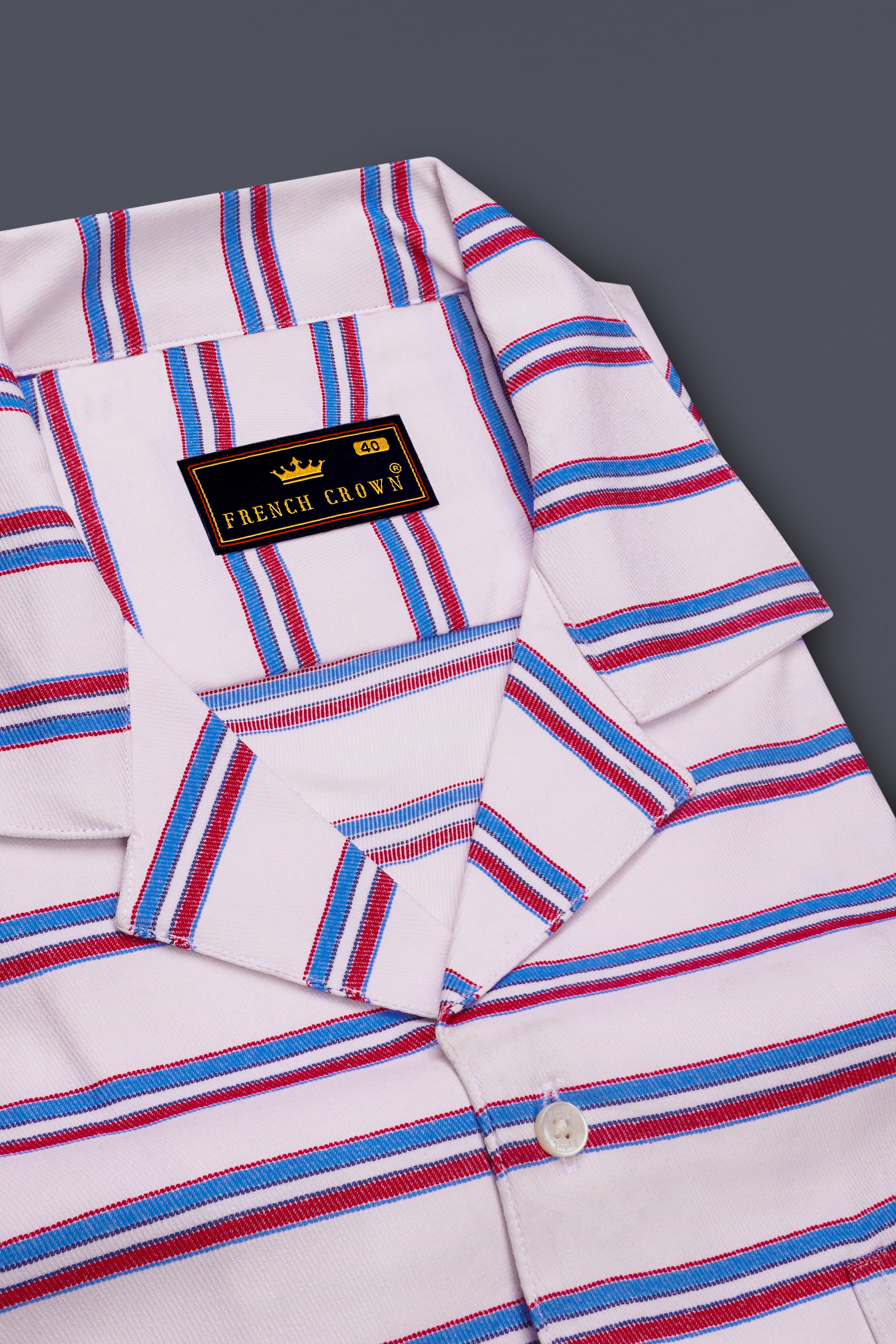 Bright White Multicolour Twill Striped Premium Cotton Half Sleeves Shirt