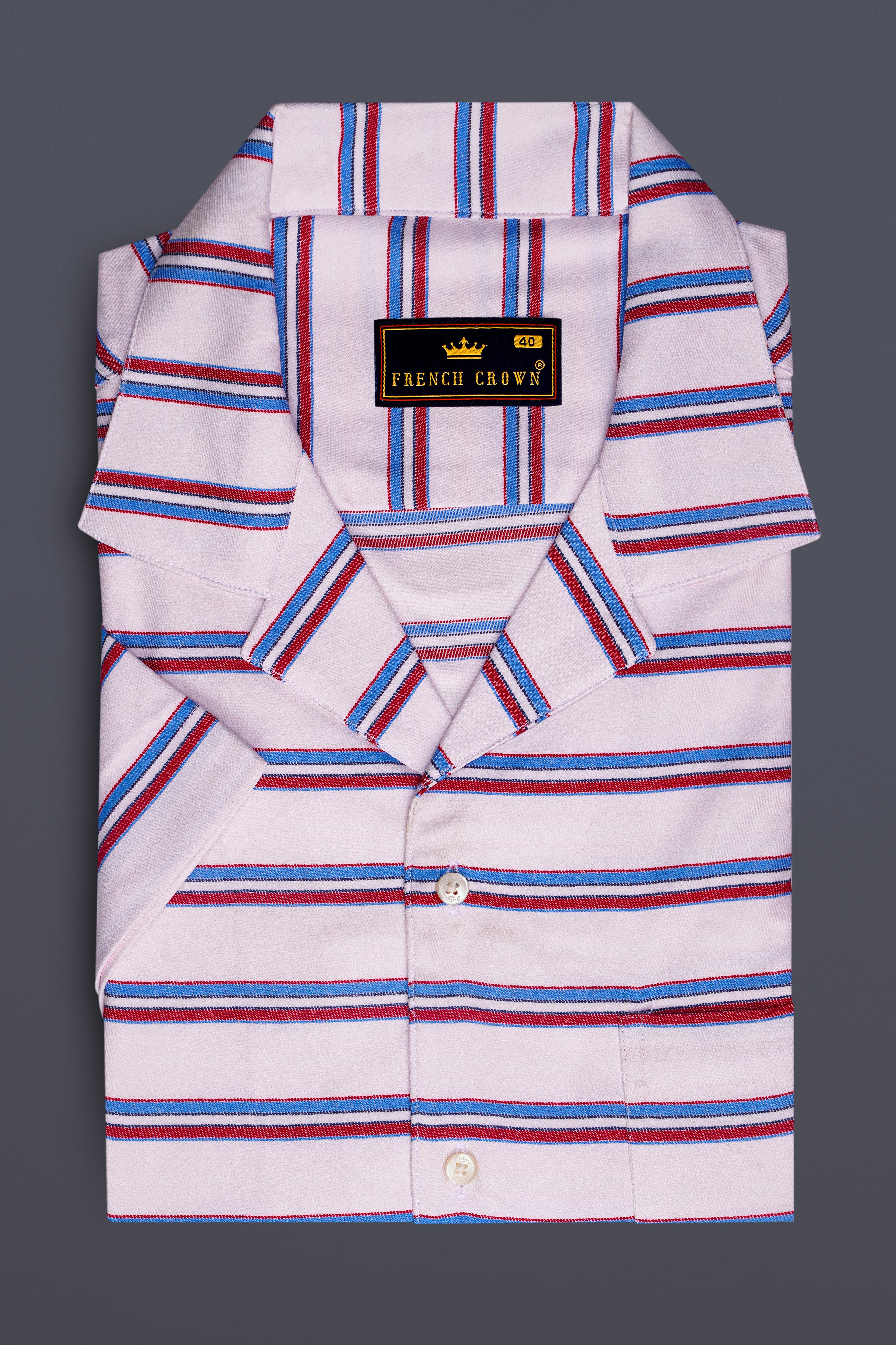Bright White Multicolour Twill Striped Premium Cotton Half Sleeves Shirt
