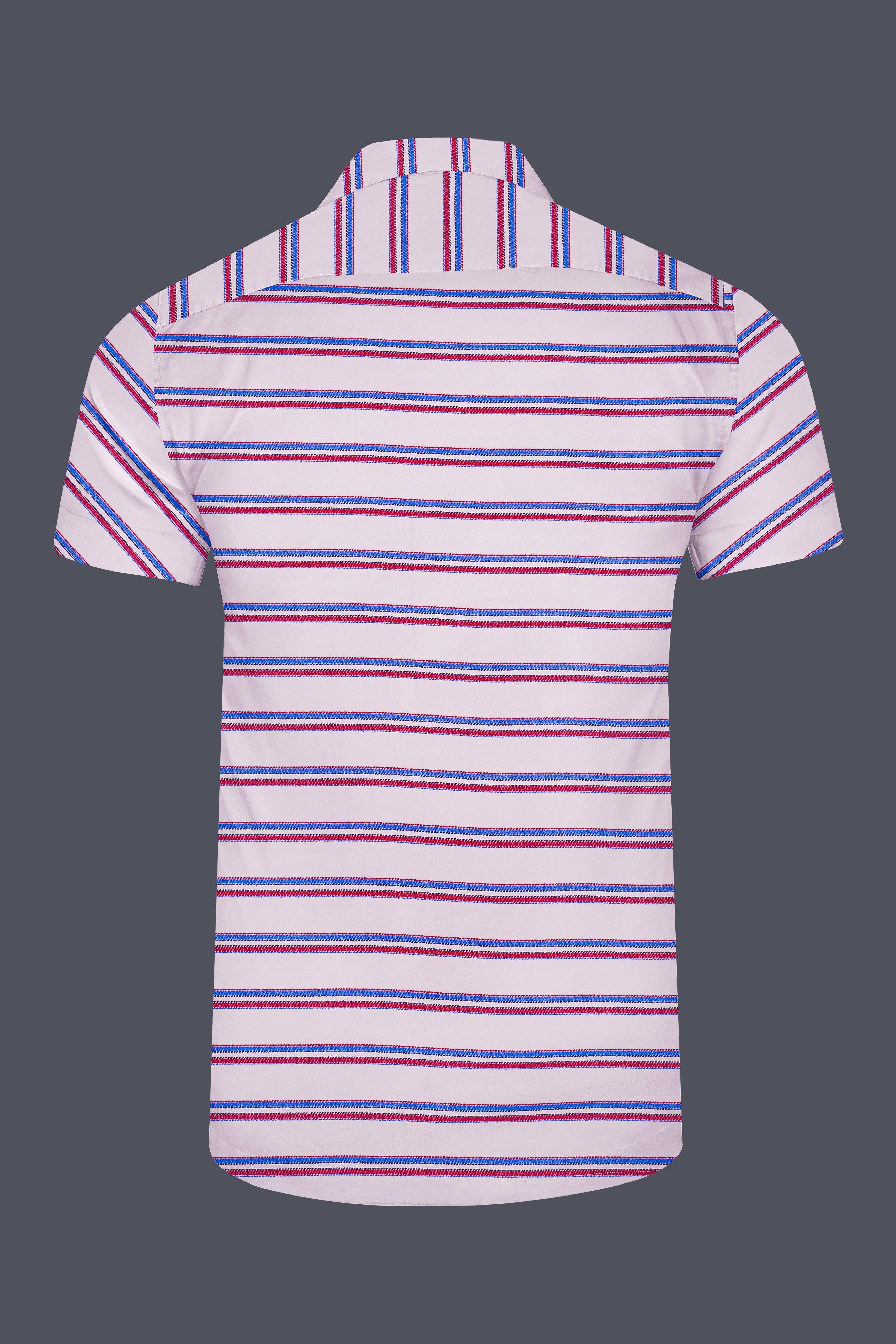 Bright White Multicolour Twill Striped Premium Cotton Half Sleeves Shirt