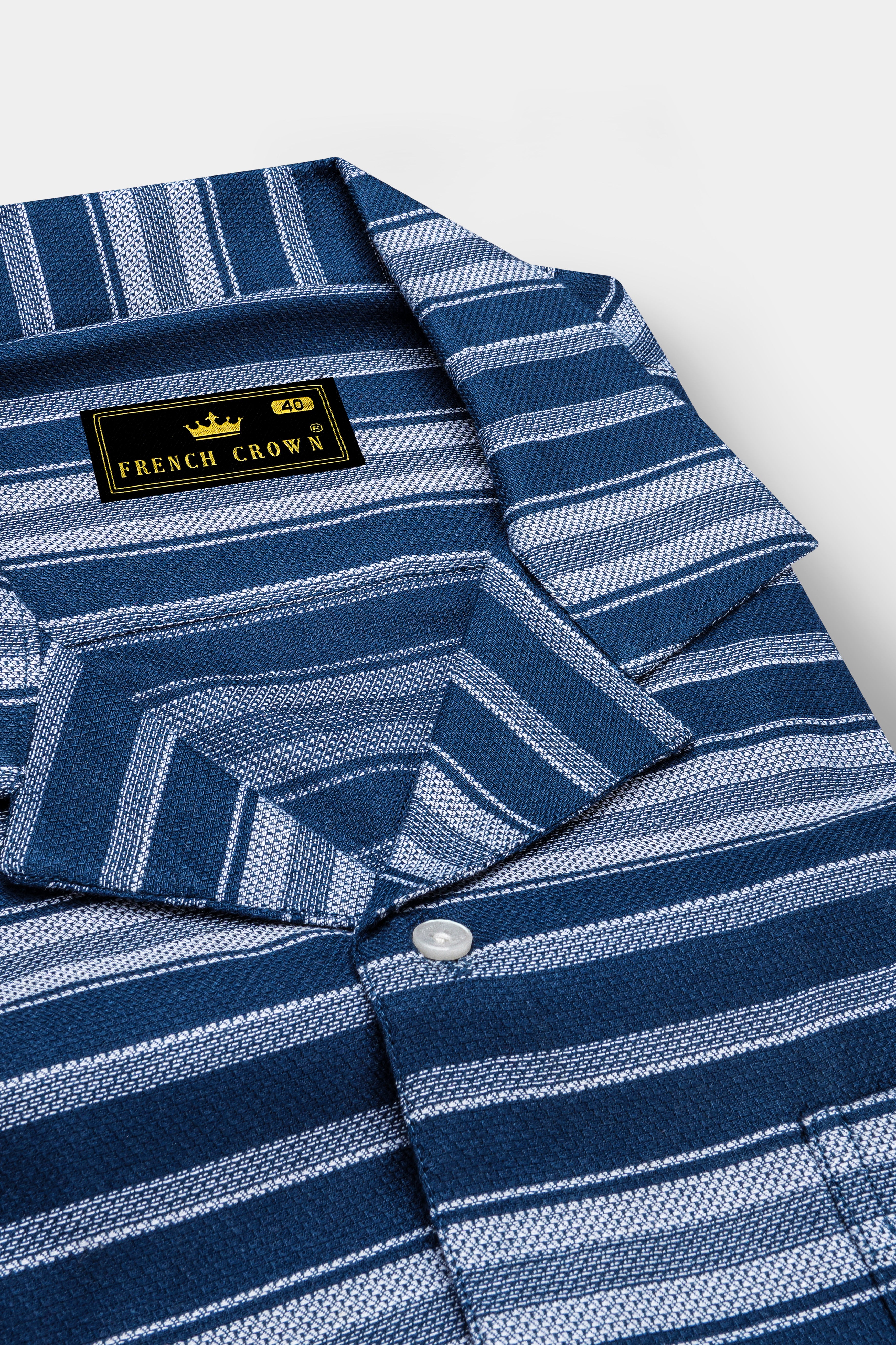 Blue Multicolour Striped Dobby Textured Half-Sleeved Shirt