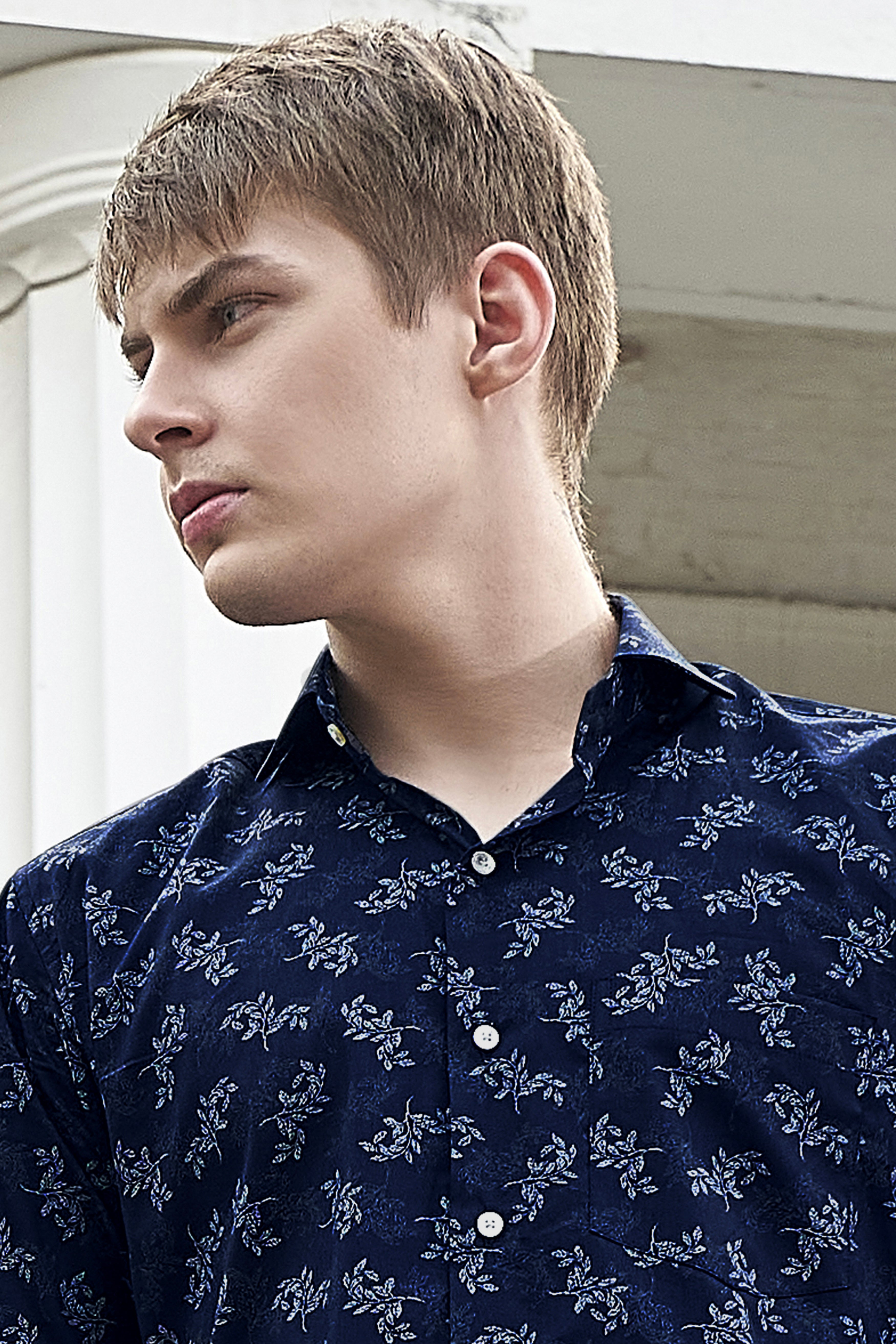 Baltic Blue With Ditsy Printed Super Soft Premium Cotton Shirt