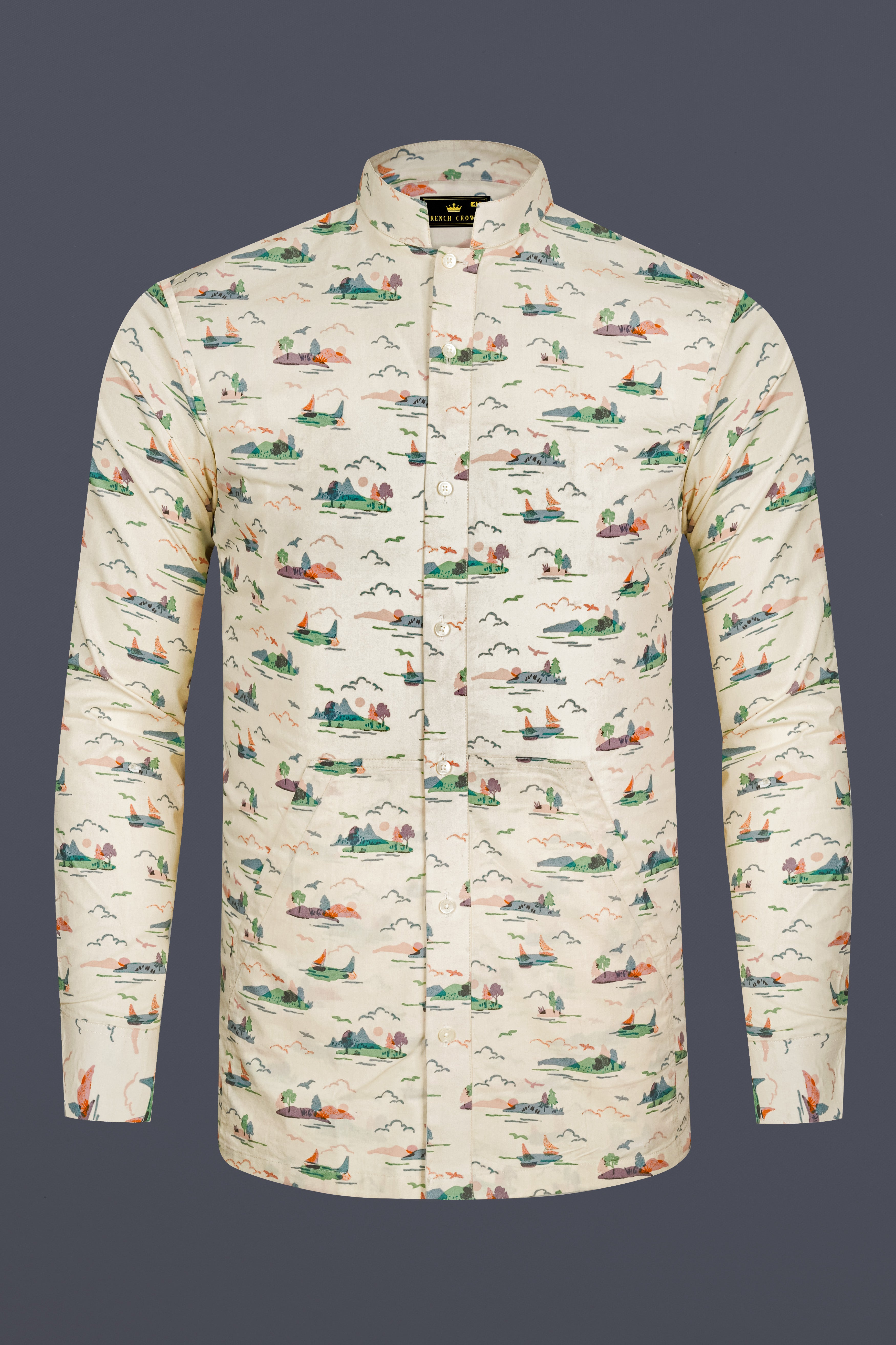 Merino Cream Printed Premium Cotton Designer Shirt
