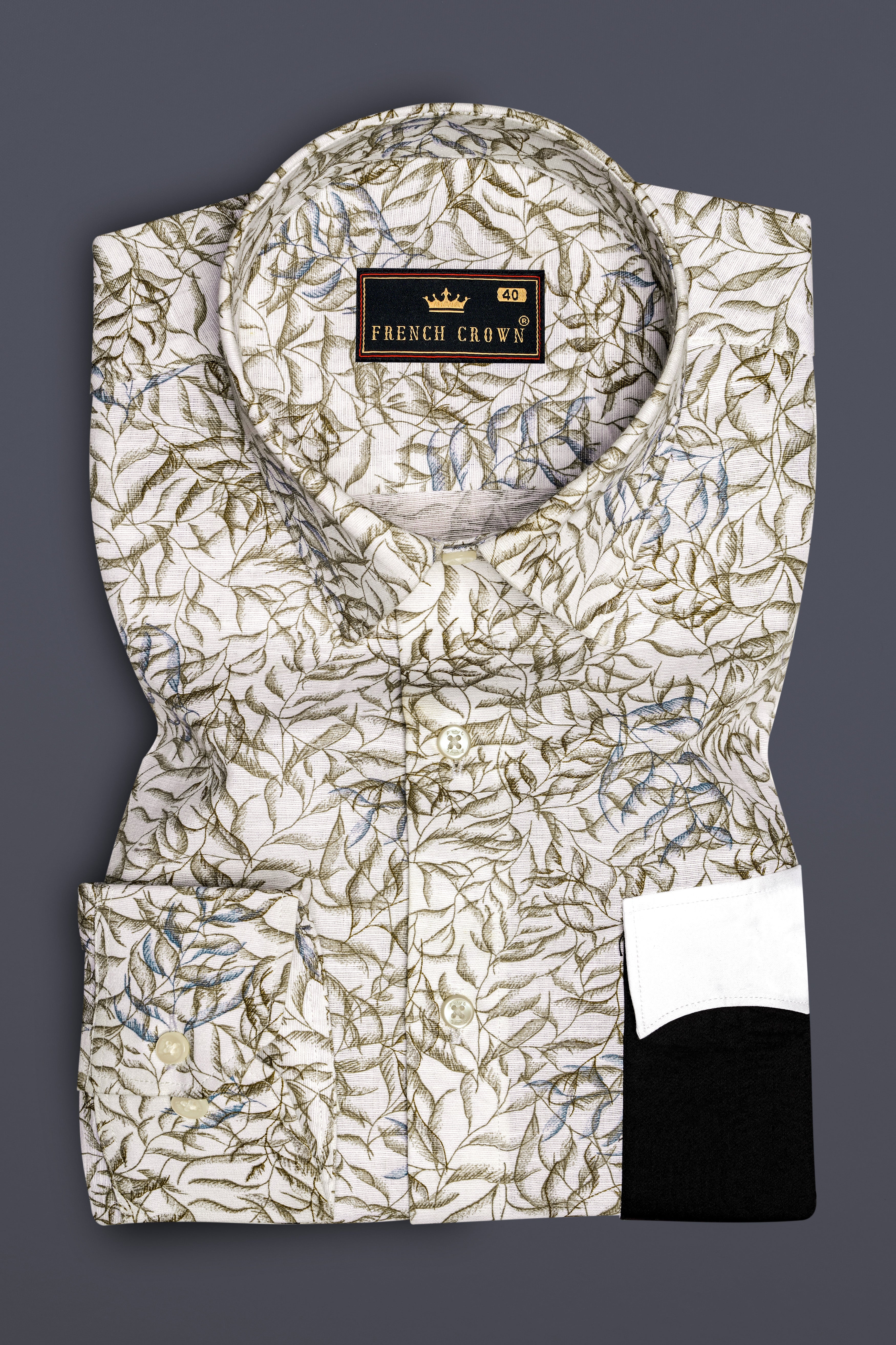Pearl Cream with Finch Brown Textured Luxurious Linen Designer Shirt