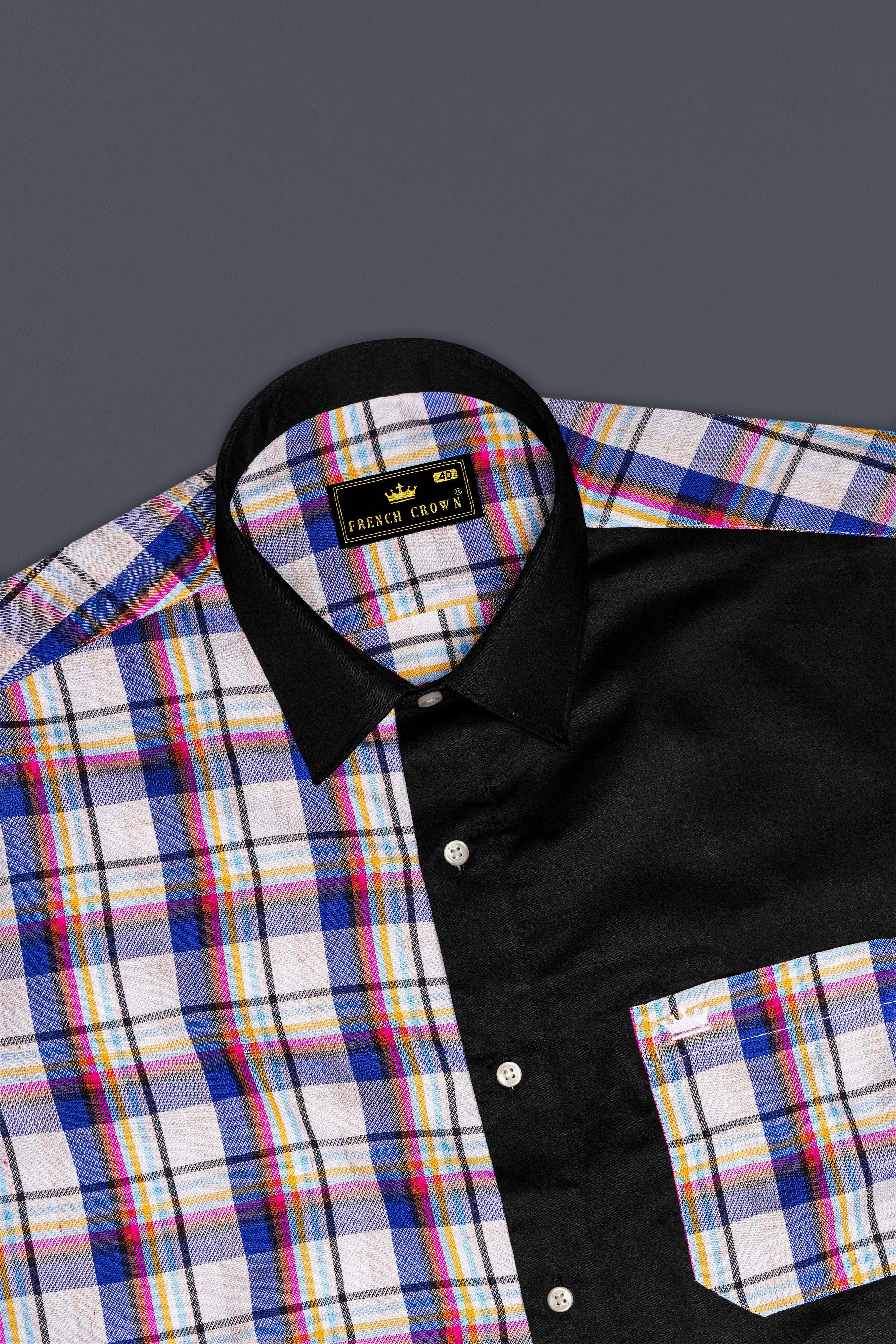 Bright White with Black and Cobalt Blue Checkered Super Soft Premium Cotton Designer Shirt