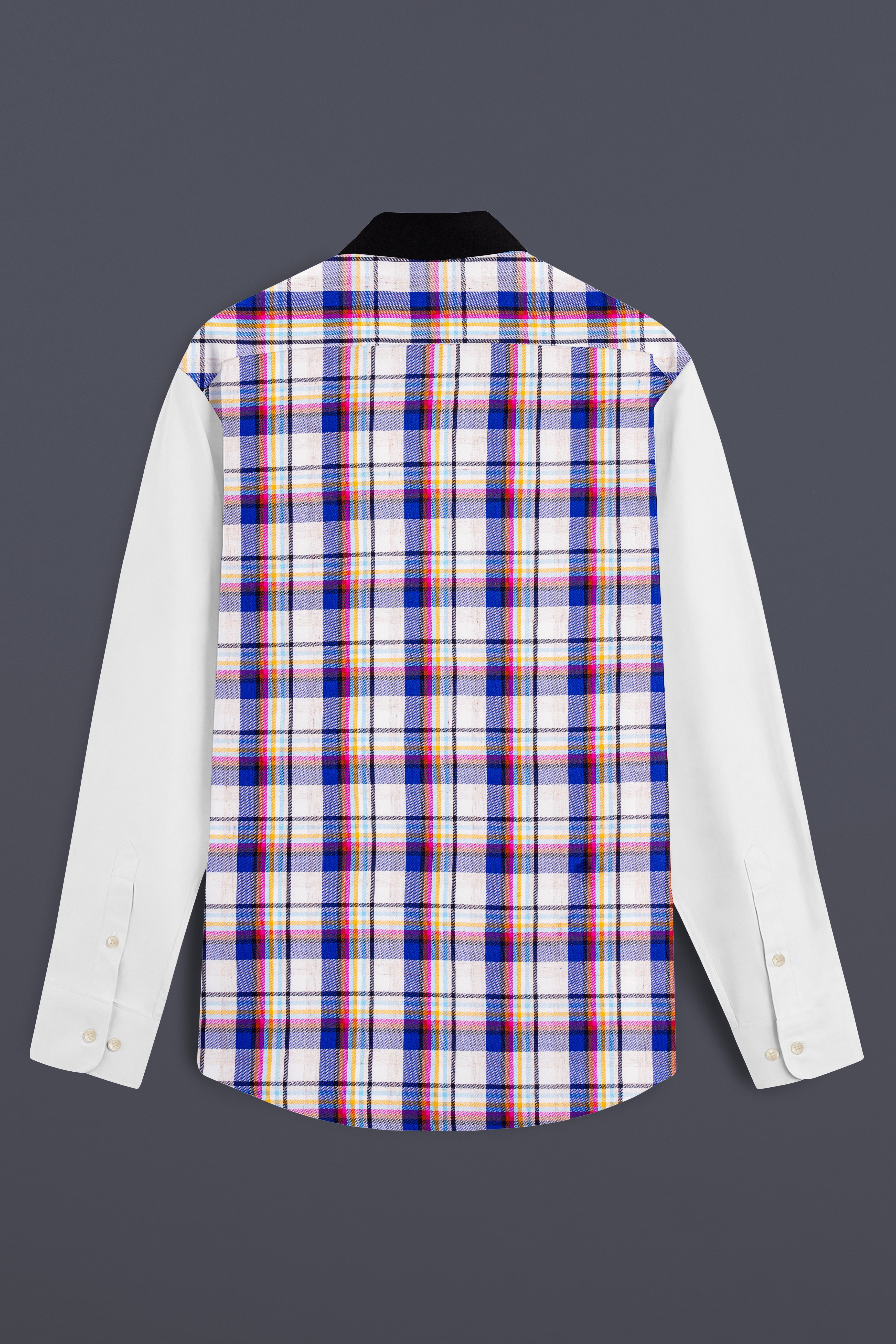 Bright White with Black and Cobalt Blue Checkered Super Soft Premium Cotton Designer Shirt