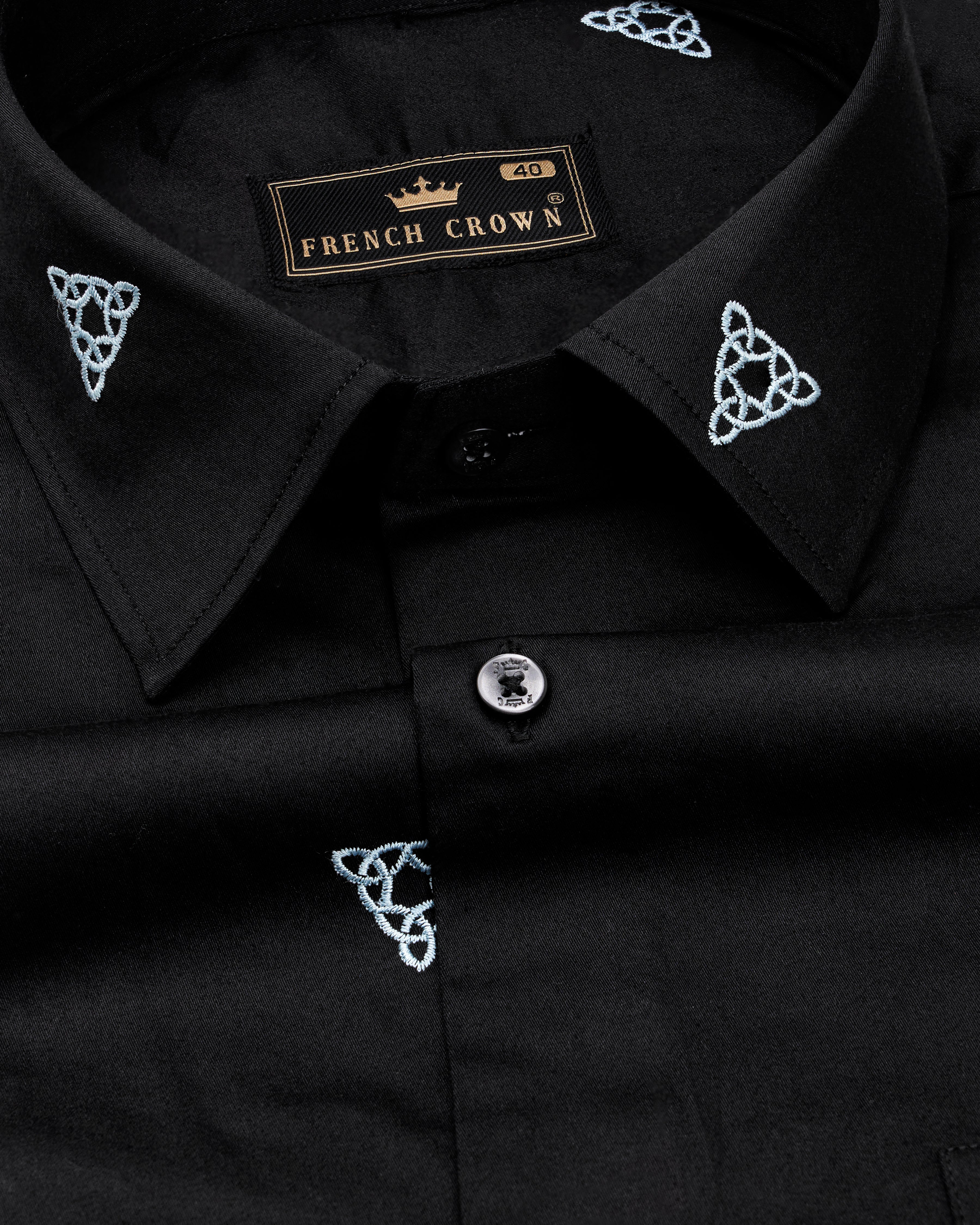 Jade Black with White Embroidered Super Soft Premium Cotton Shirt 9823-BLK--38, 9823-BLK--H-38, 9823-BLK--39, 9823-BLK--H-39, 9823-BLK--40, 9823-BLK--H-40, 9823-BLK--42, 9823-BLK--H-42, 9823-BLK--44, 9823-BLK--H-44, 9823-BLK--46, 9823-BLK--H-46, 9823-BLK--48, 9823-BLK--H-48, 9823-BLK--50, 9823-BLK--H-50, 9823-BLK--52, 9823-BLK--H-52