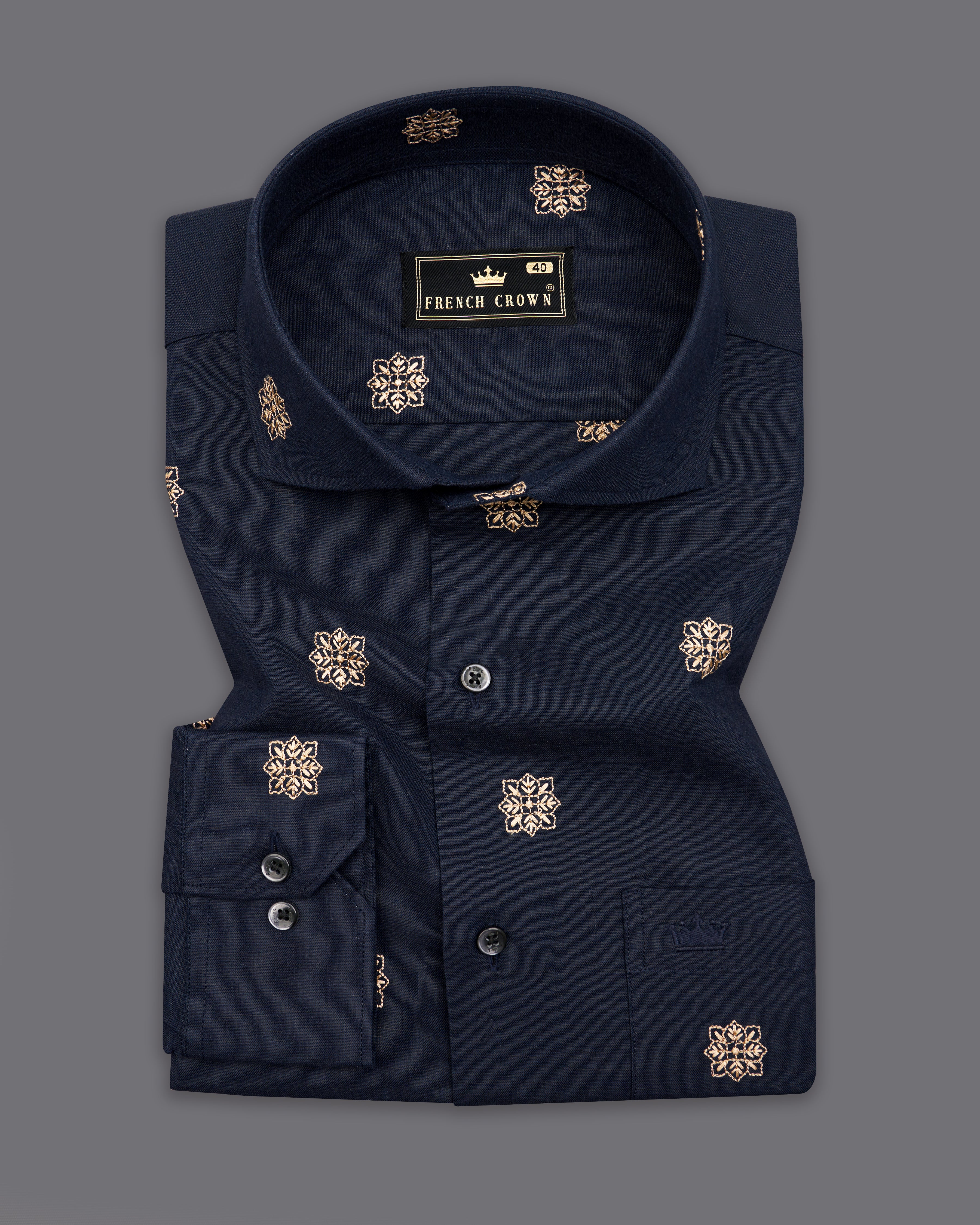 Mirage Navy Blue with Embroidered Luxurious Linen Shirt 9827-CA-BLK-38, 9827-CA-BLK-H-38, 9827-CA-BLK-39, 9827-CA-BLK-H-39, 9827-CA-BLK-40, 9827-CA-BLK-H-40, 9827-CA-BLK-42, 9827-CA-BLK-H-42, 9827-CA-BLK-44, 9827-CA-BLK-H-44, 9827-CA-BLK-46, 9827-CA-BLK-H-46, 9827-CA-BLK-48, 9827-CA-BLK-H-48, 9827-CA-BLK-50, 9827-CA-BLK-H-50, 9827-CA-BLK-52, 9827-CA-BLK-H-52