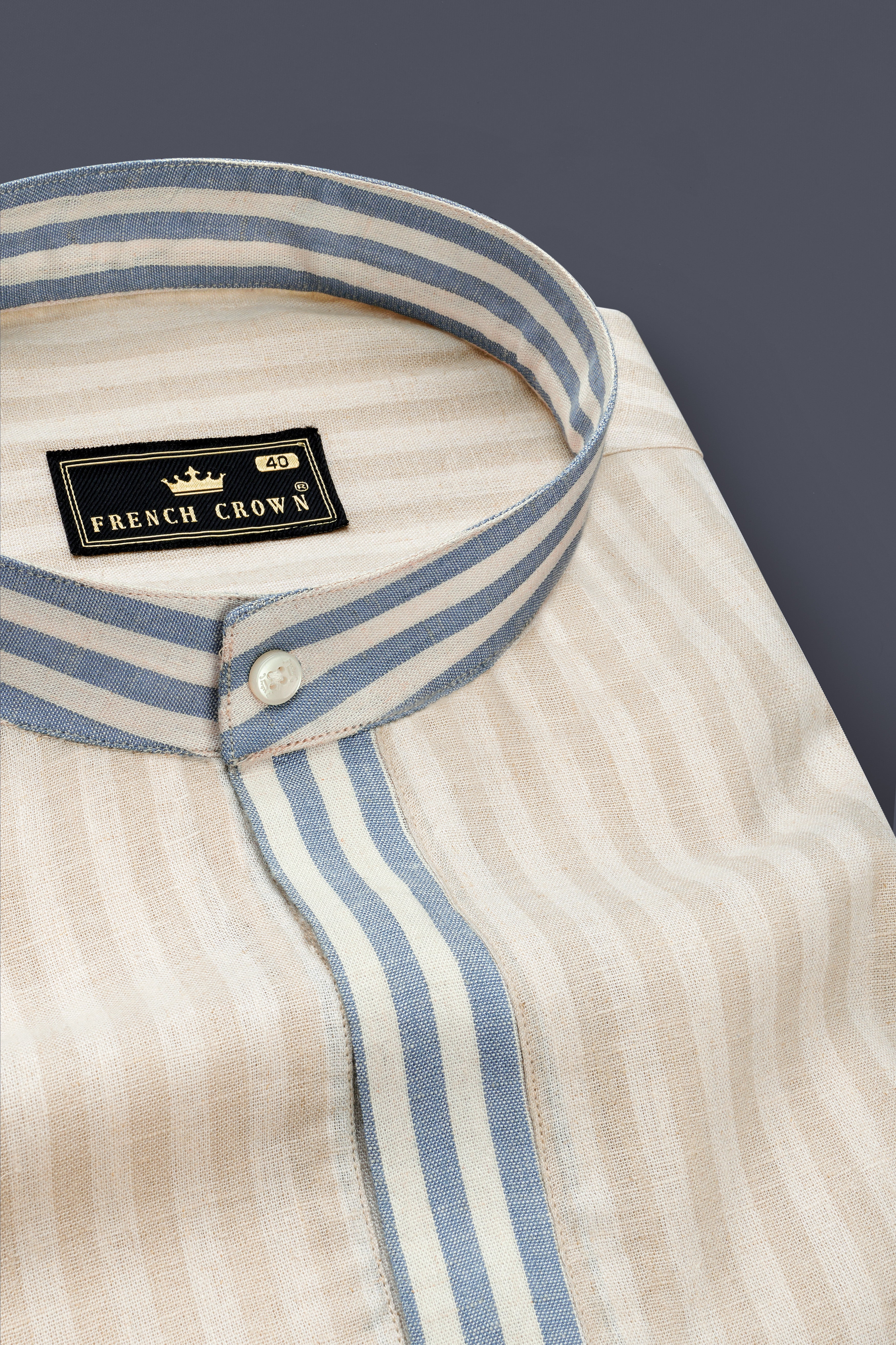 Wheatfield Beige and White Striped Luxurious Linen Designer Shirt