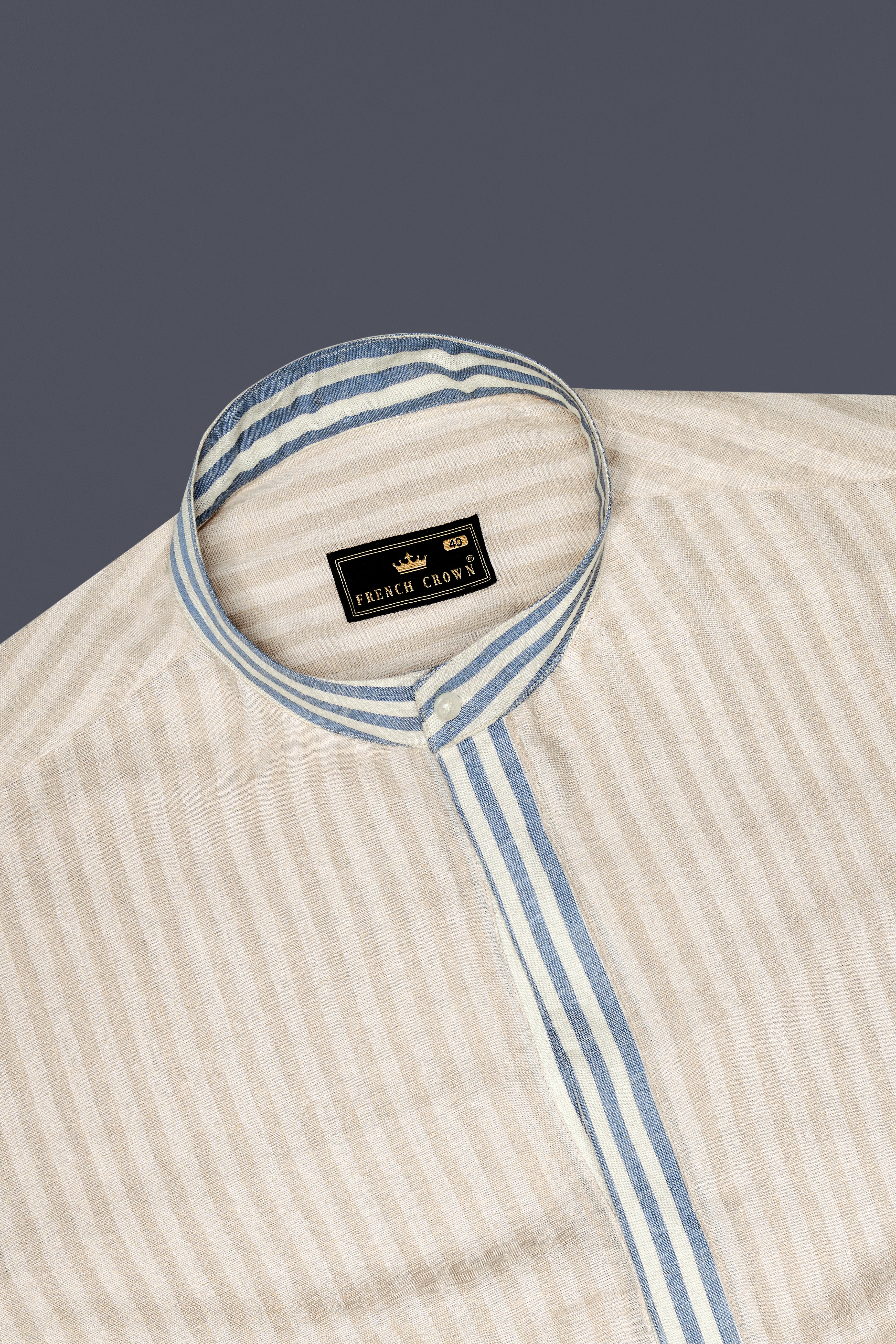 Wheatfield Beige and White Striped Luxurious Linen Designer Shirt