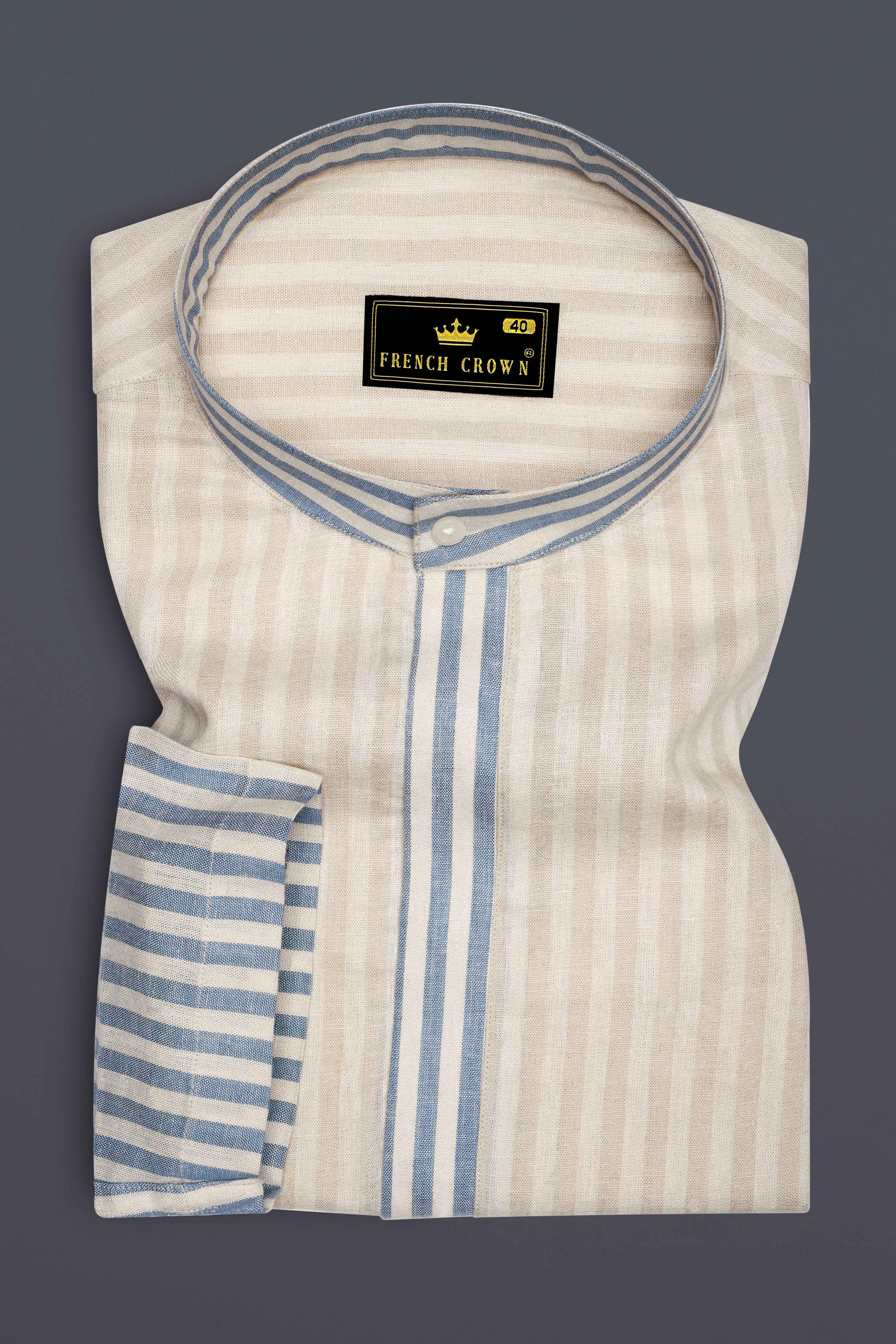 Wheatfield Beige and White Striped Luxurious Linen Designer Shirt