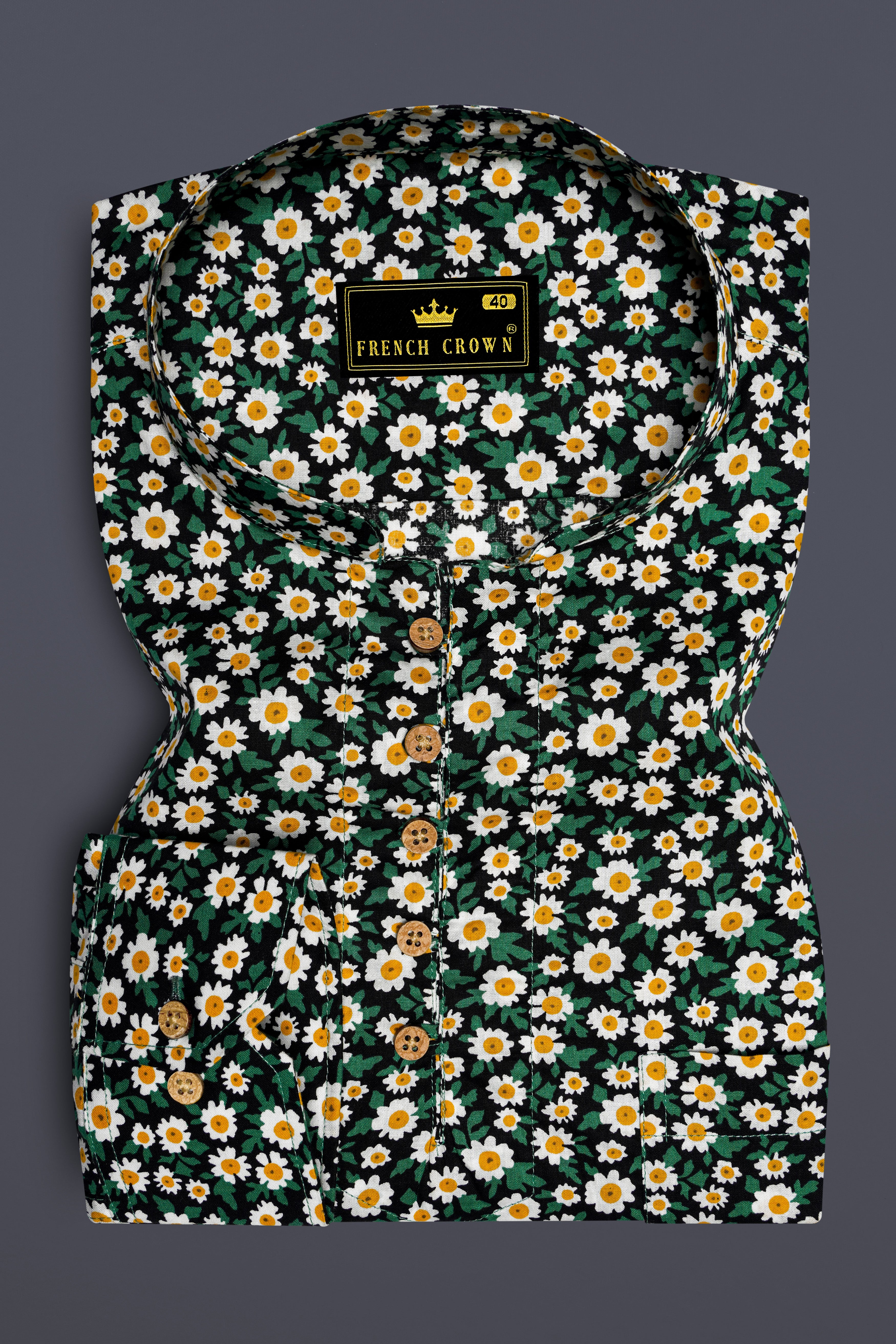 Jewel Green and White Multicolour Ditsy Printed Premium Cotton Kurta Shirt