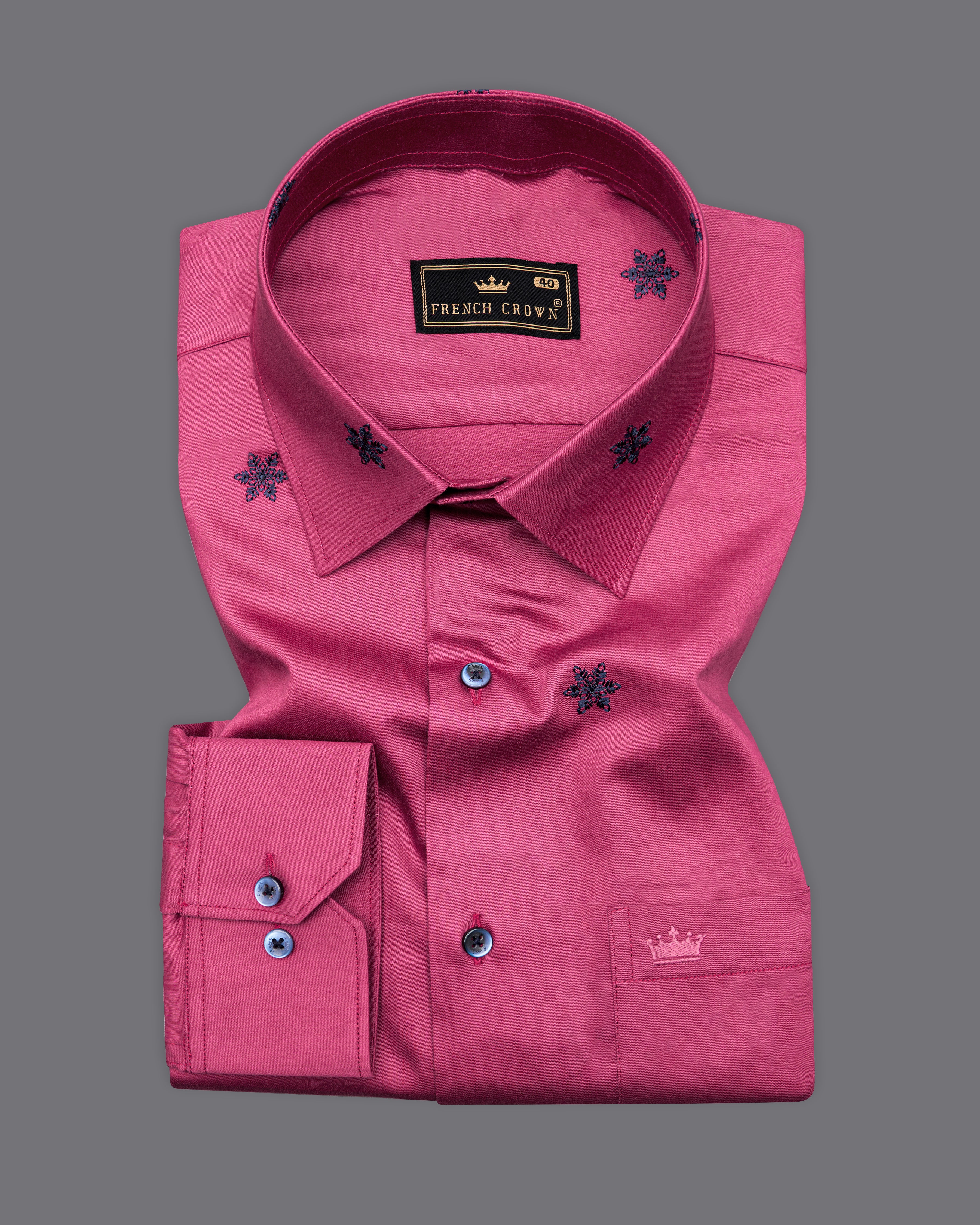 Cabaret Pink with Black Embroidered Super Soft Premium Cotton Shirt 9857-BLK-38, 9857-BLK-H-38, 9857-BLK-39, 9857-BLK-H-39, 9857-BLK-40, 9857-BLK-H-40, 9857-BLK-42, 9857-BLK-H-42, 9857-BLK-44, 9857-BLK-H-44, 9857-BLK-46, 9857-BLK-H-46, 9857-BLK-48, 9857-BLK-H-48, 9857-BLK-50, 9857-BLK-H-50, 9857-BLK-52, 9857-BLK-H-52