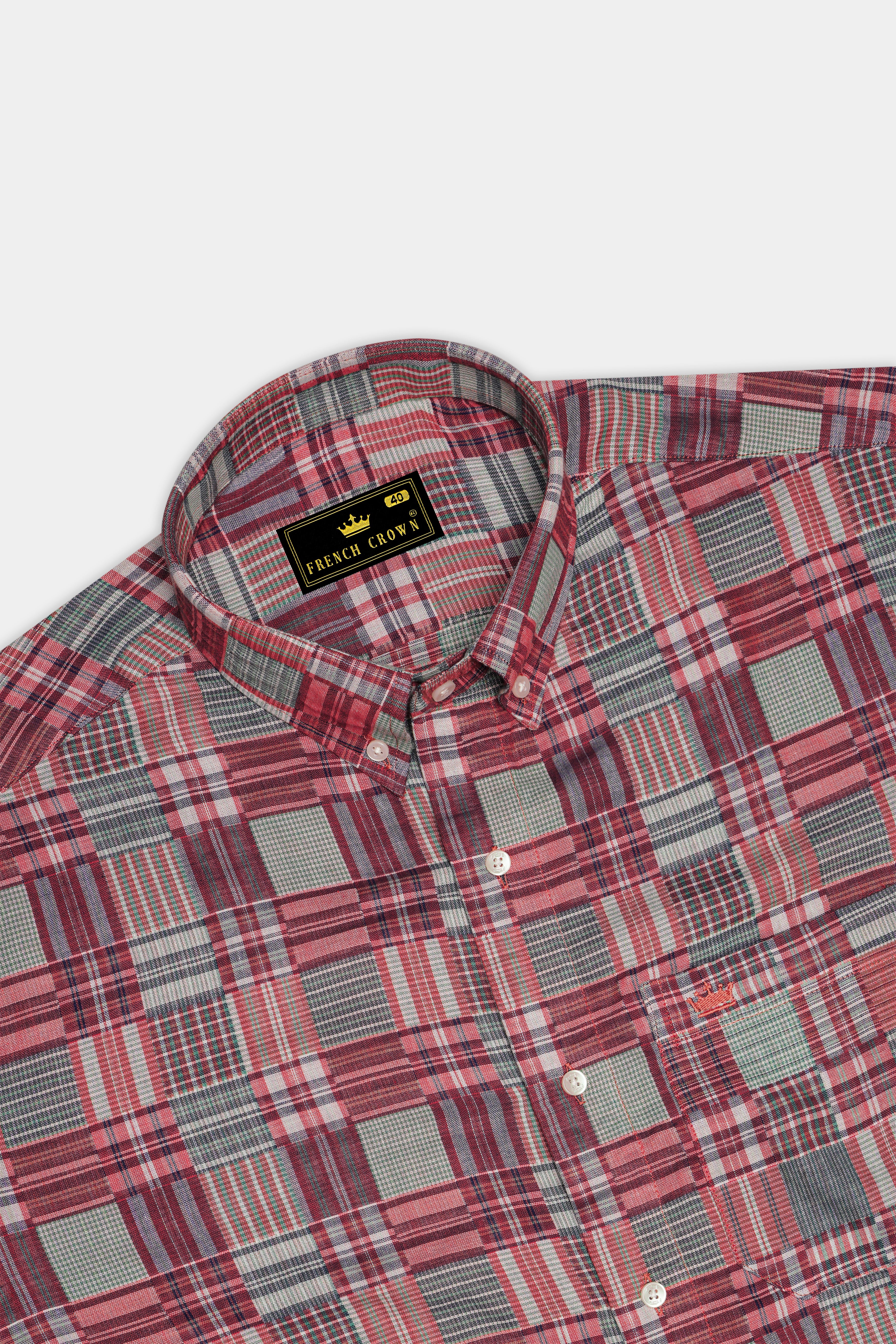 Cordovan Maroon with Gossamer Green Checkered Dobby Textured Premium Giza Cotton Shirt