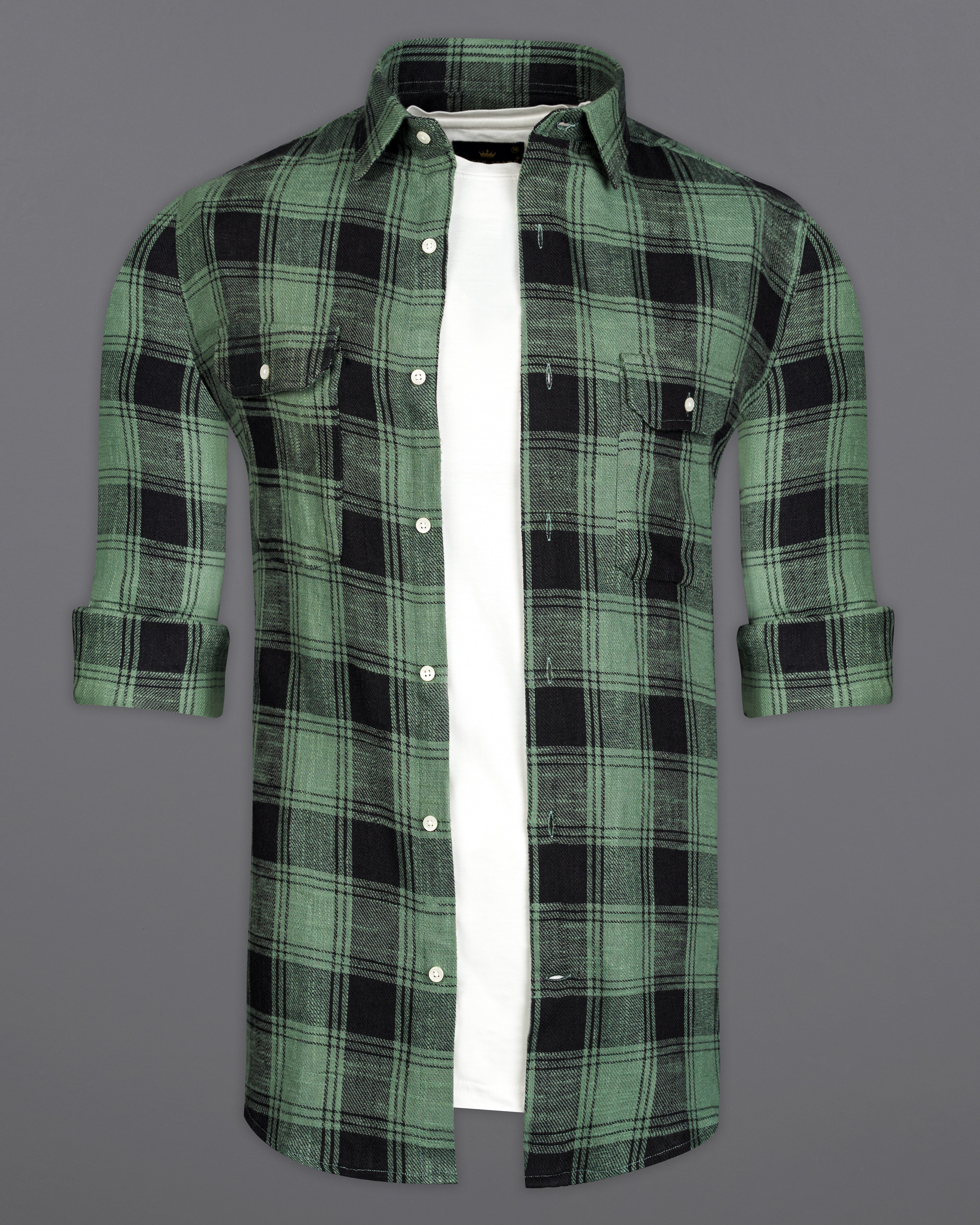 Oxley Green and Black Plaid Flannel Overshirt/Shacket 9883-OS-FP-38, 9883-OS-FP-H-38, 9883-OS-FP-39, 9883-OS-FP-H-39, 9883-OS-FP-40, 9883-OS-FP-H-40, 9883-OS-FP-42, 9883-OS-FP-H-42, 9883-OS-FP-44, 9883-OS-FP-H-44, 9883-OS-FP-46, 9883-OS-FP-H-46, 9883-OS-FP-48, 9883-OS-FP-H-48, 9883-OS-FP-50, 9883-OS-FP-H-50, 9883-OS-FP-52, 9883-OS-FP-H-52