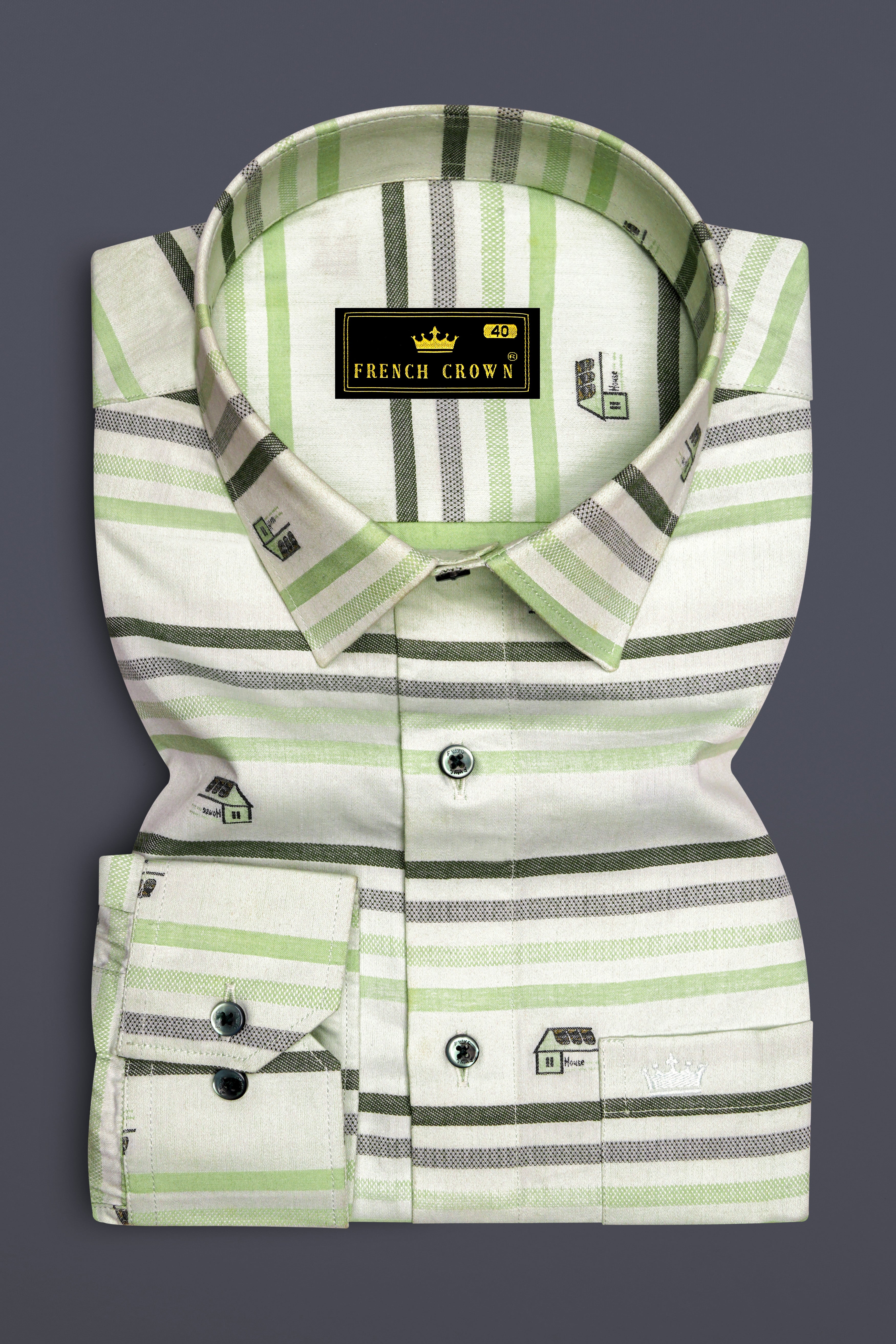 Catskill with Surf Crest Green Striped Dobby Premium Giza Cotton Shirt