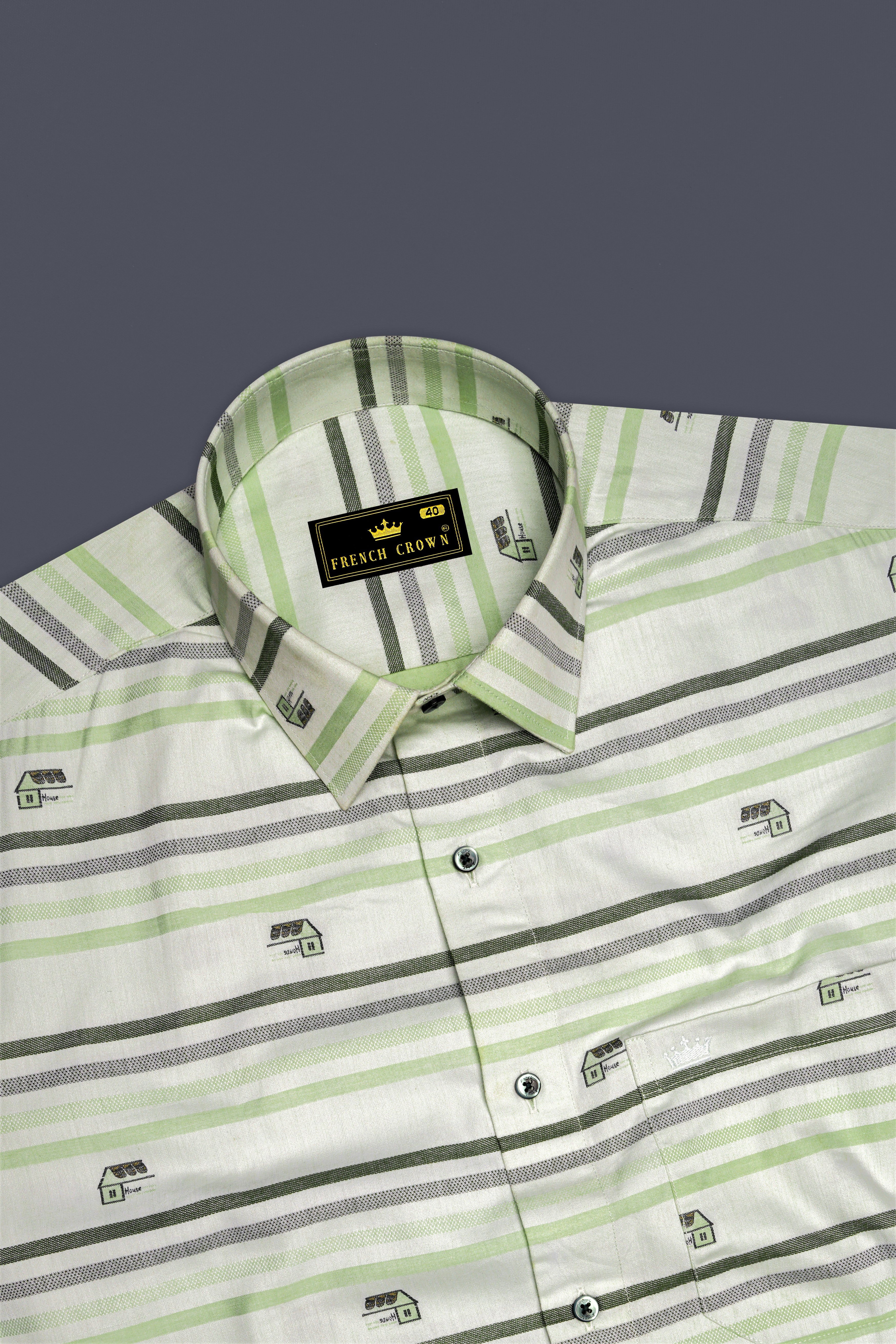 Catskill with Surf Crest Green Striped Dobby Premium Giza Cotton Shirt