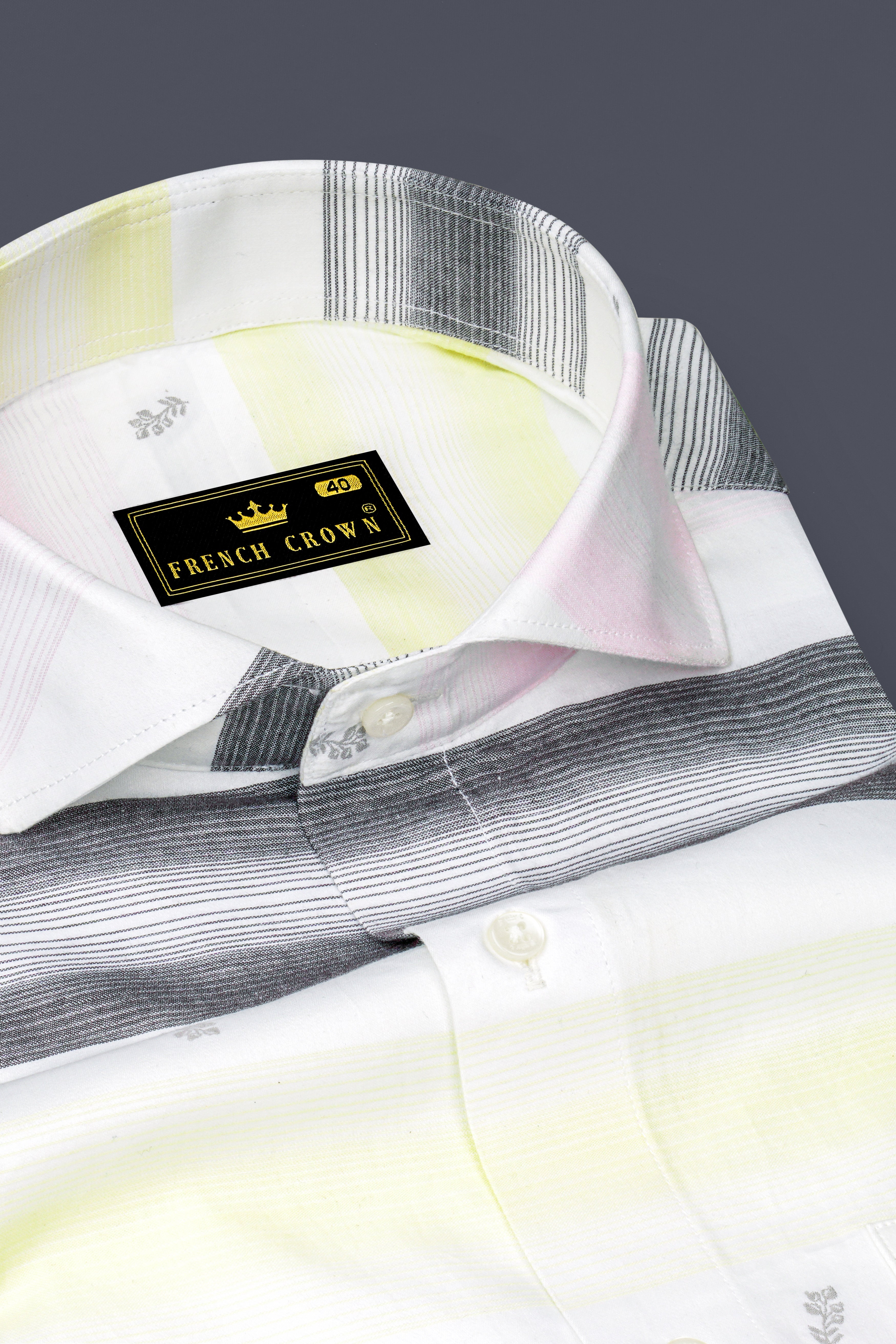 Bright White and Tundora Black with Platinum Pink Jacquard Textured Premium Giza Cotton Shirt