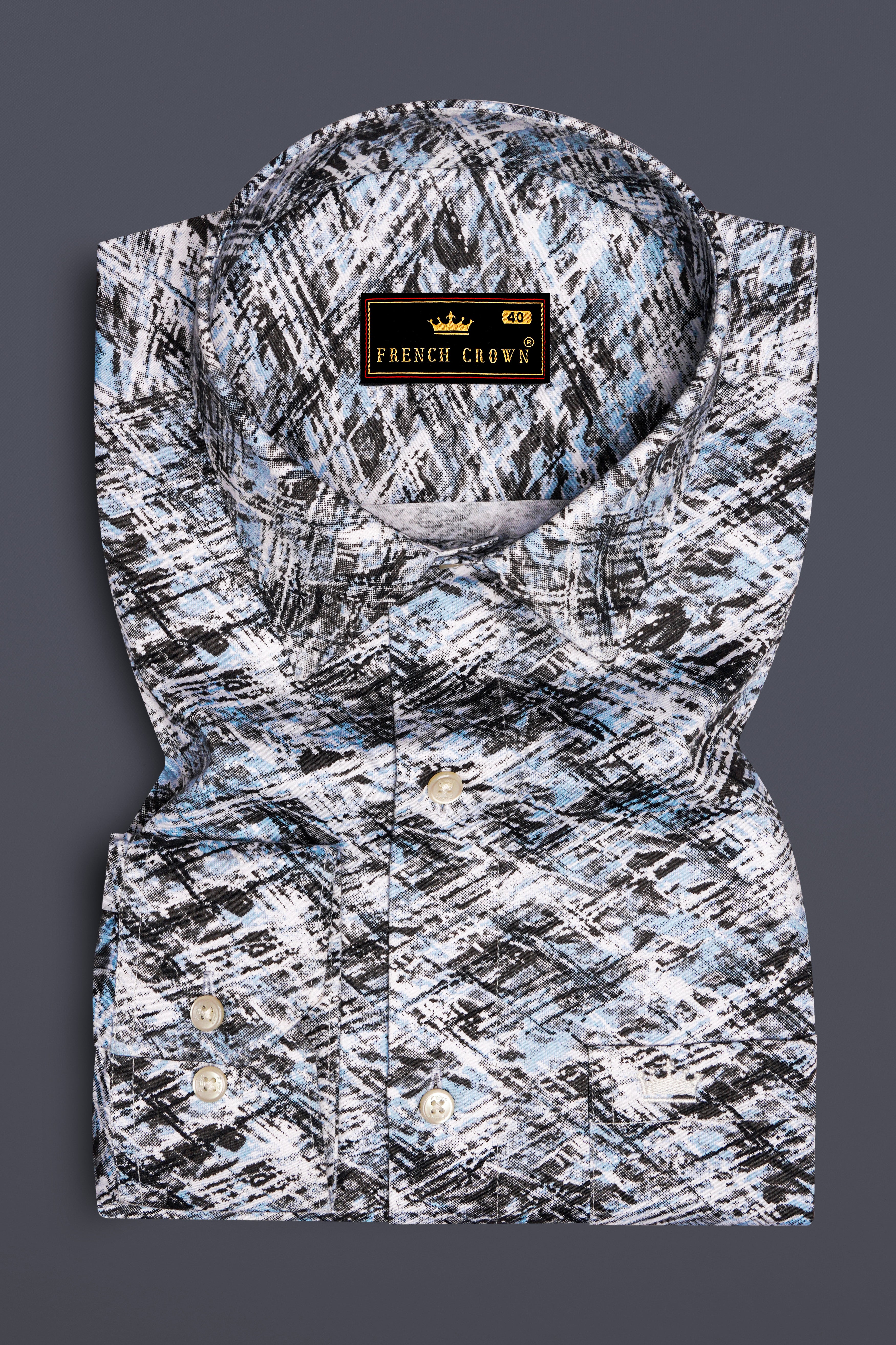 Bright White and Gainsboro Blue Marble Printed Super Soft Premium Cotton Shirt