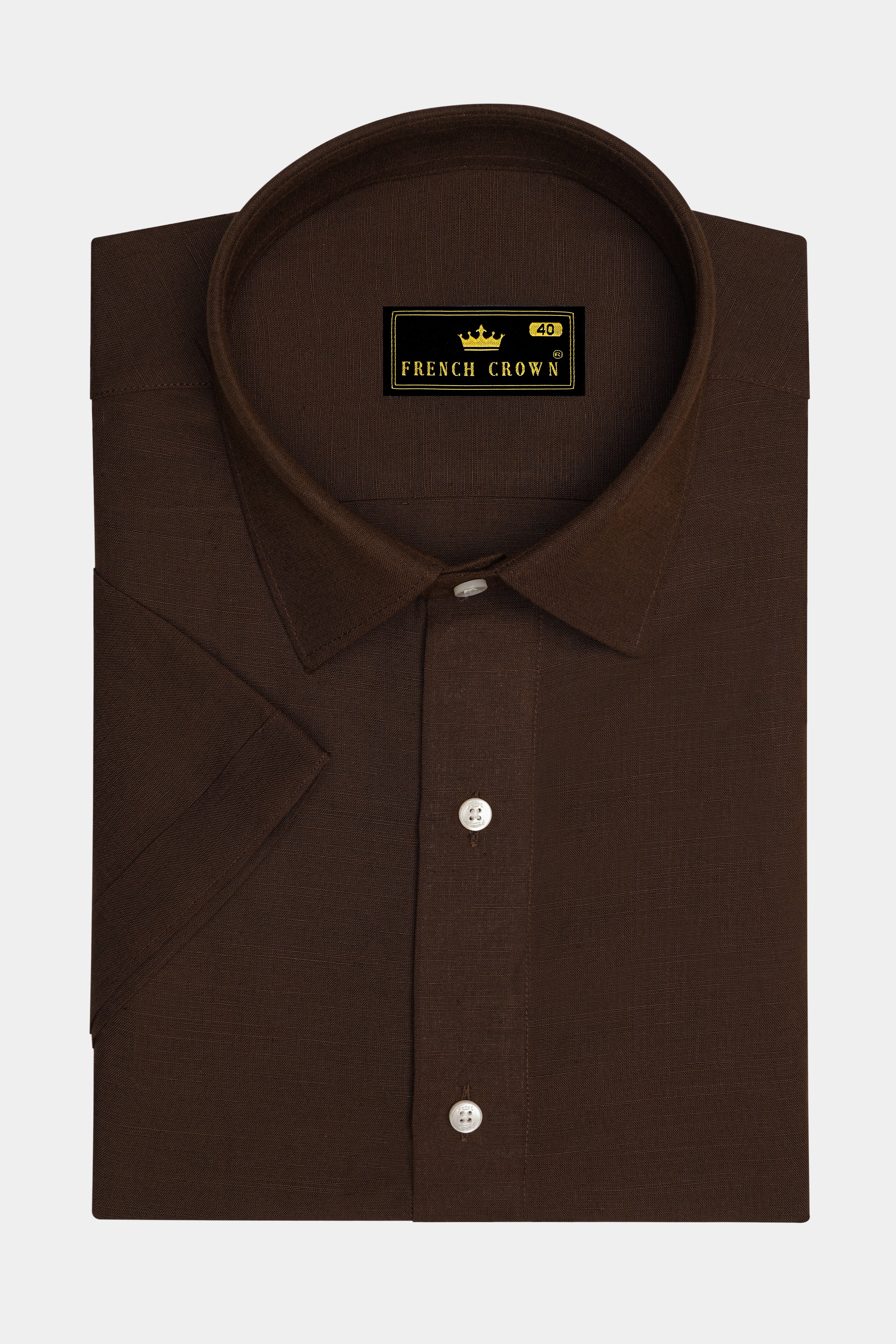 Spice Brown with Fringy Green and Black Patchwork Luxurious Linen Designer Shirt