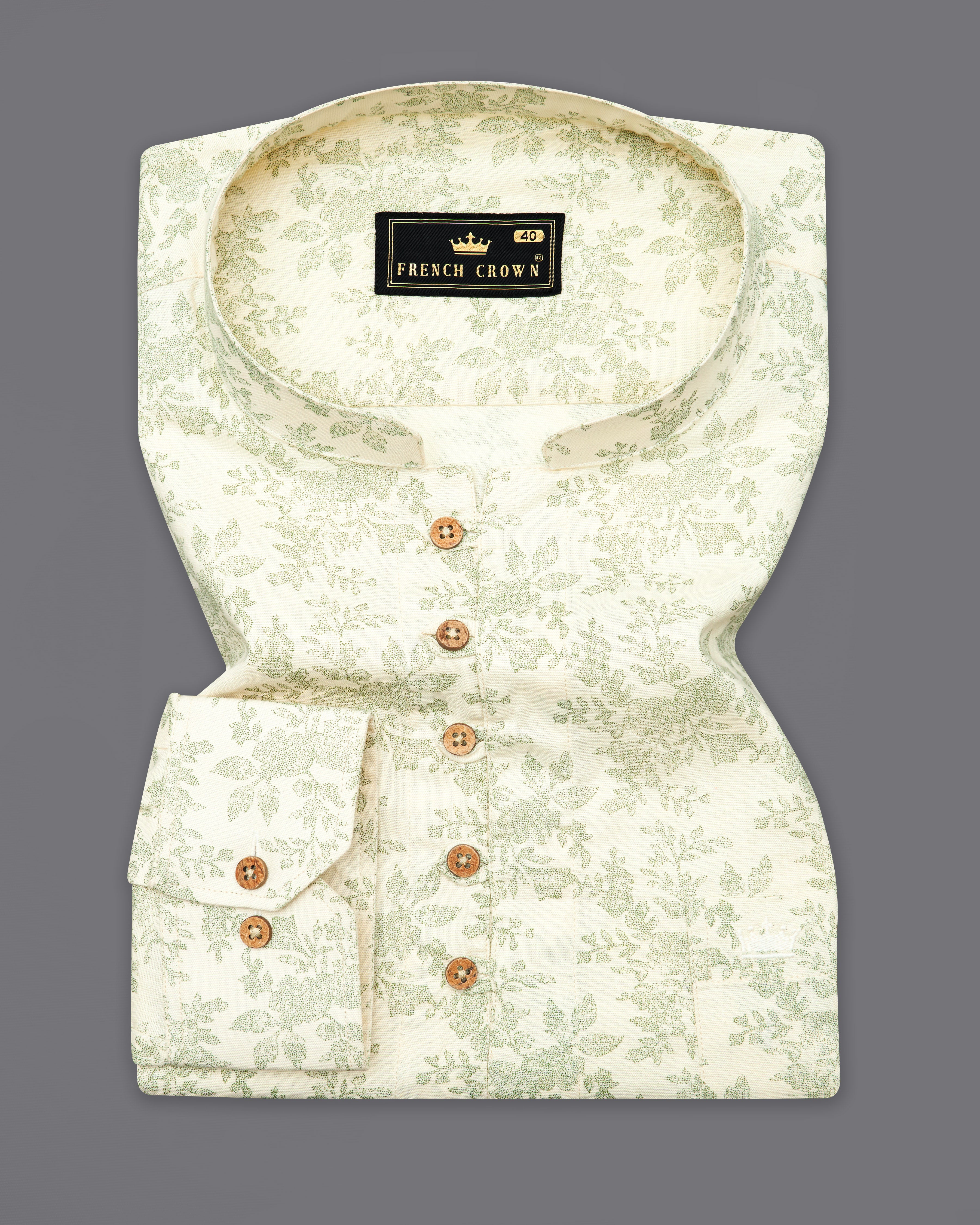 Beige with Moss Green Ditsy Printed Luxurious Linen Kurta Shirt 9930-KS-38, 9930-KS-H-38, 9930-KS-39, 9930-KS-H-39, 9930-KS-40, 9930-KS-H-40, 9930-KS-42, 9930-KS-H-42, 9930-KS-44, 9930-KS-H-44, 9930-KS-46, 9930-KS-H-46, 9930-KS-48, 9930-KS-H-48, 9930-KS-50, 9930-KS-H-50, 9930-KS-52, 9930-KS-H-52