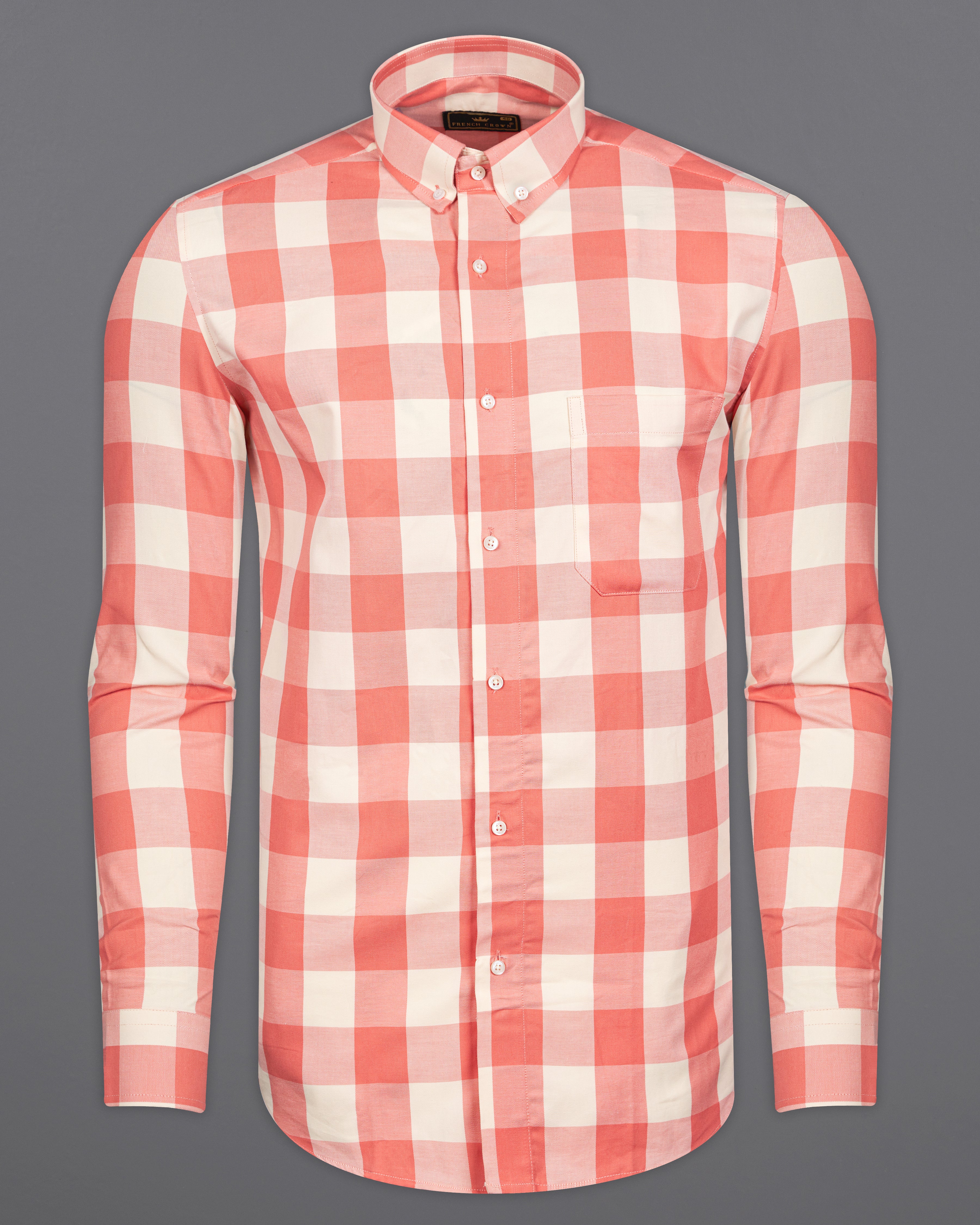 Geraldine Peach with Albescent Cream Twill Checked Premium Cotton Shirt 9946-BD-38, 9946-BD-H-38, 9946-BD-39, 9946-BD-H-39, 9946-BD-40, 9946-BD-H-40, 9946-BD-42, 9946-BD-H-42, 9946-BD-44, 9946-BD-H-44, 9946-BD-46, 9946-BD-H-46, 9946-BD-48, 9946-BD-H-48, 9946-BD-50, 9946-BD-H-50, 9946-BD-52, 9946-BD-H-52