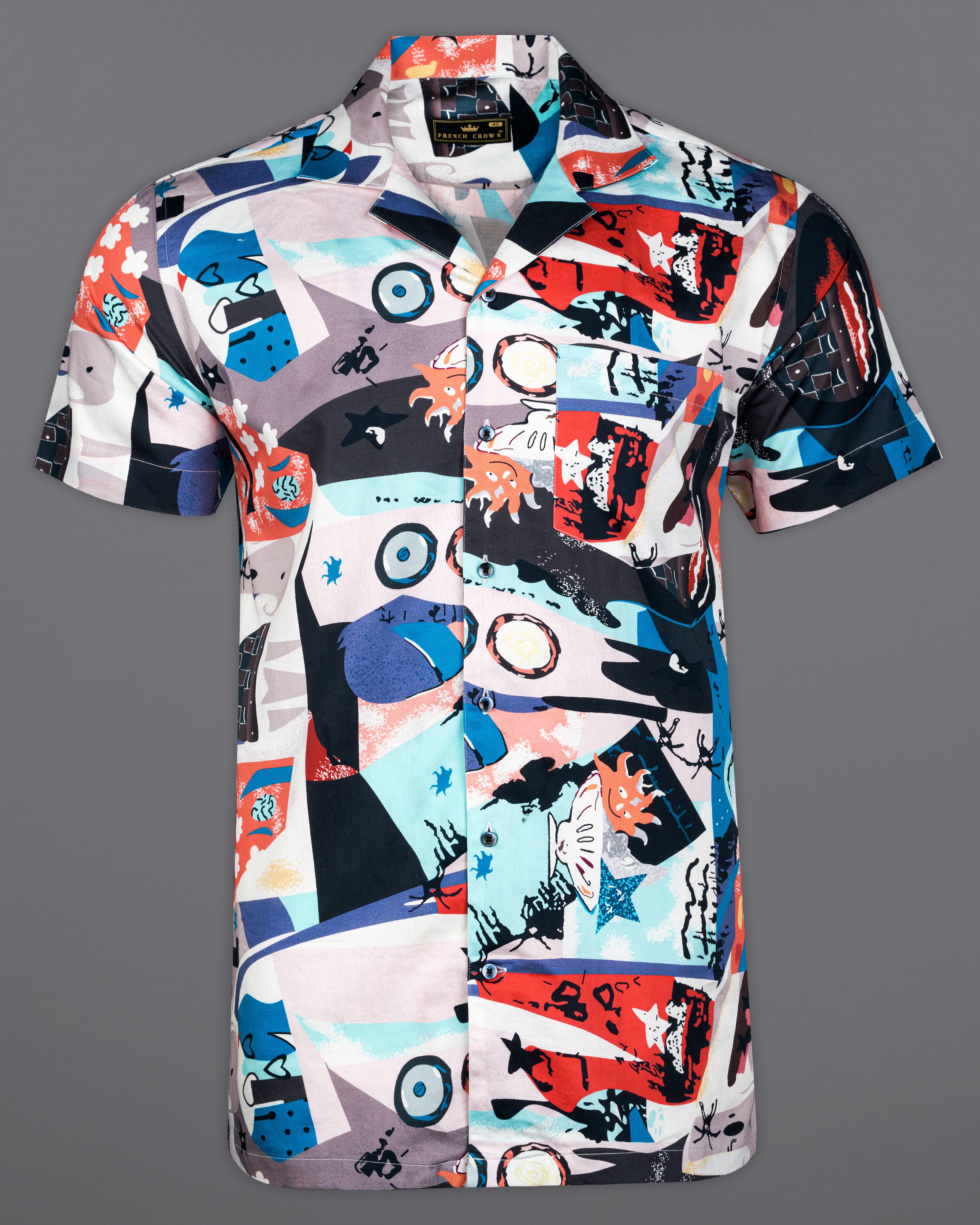 Twilight Blue with Cinnabar Red Abstract Printed Super Soft Printed Shirt 9958-CC-SS-BLE-38, 9958-CC-SS-BLE-39, 9958-CC-SS-BLE-40, 9958-CC-SS-BLE-42, 9958-CC-SS-BLE-44, 9958-CC-SS-BLE-46, 9958-CC-SS-BLE-48, 9958-CC-SS-BLE-50, 9958-CC-SS-BLE-52