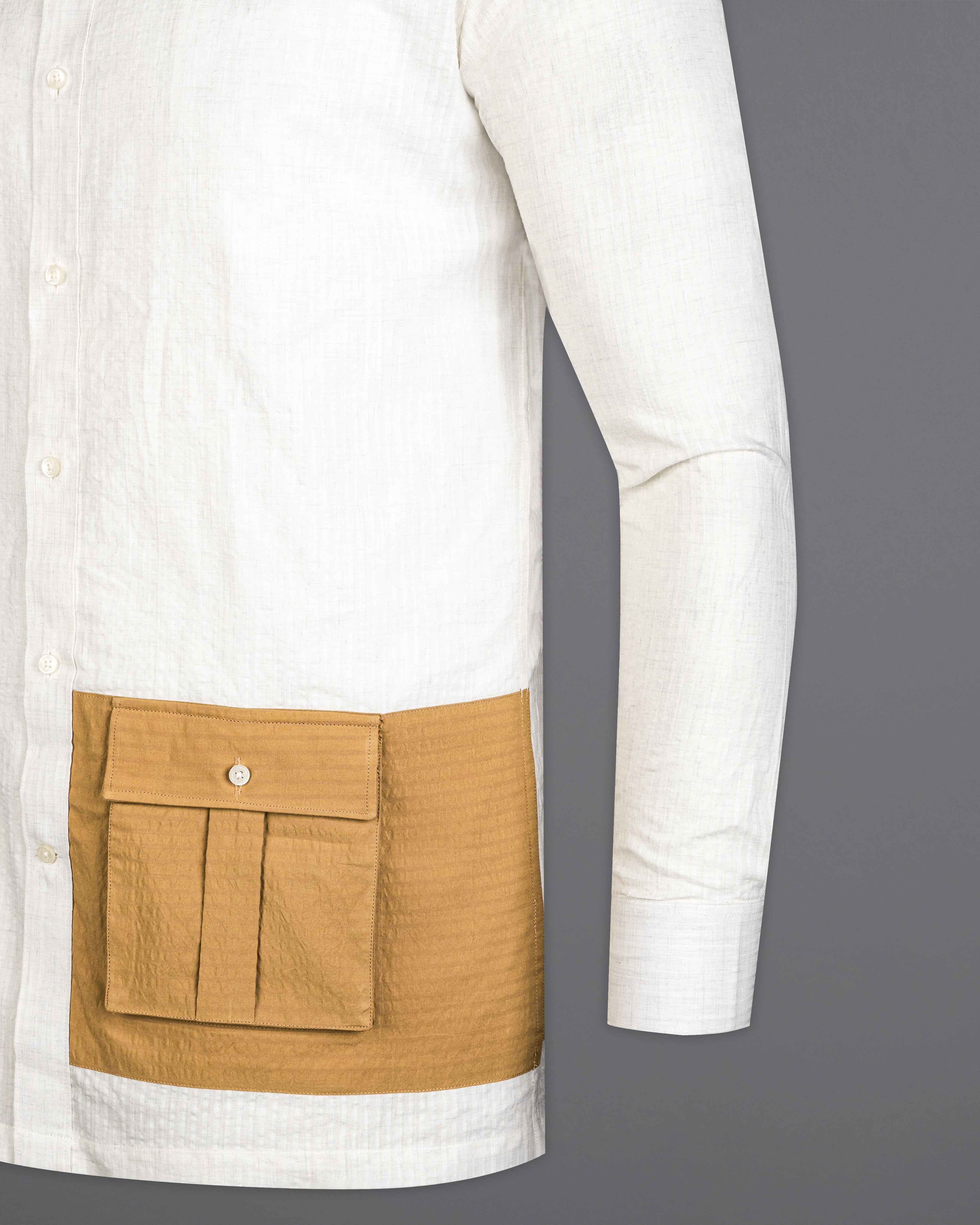 Desert Cream Subtle Striped Seersucker Designer Shirt