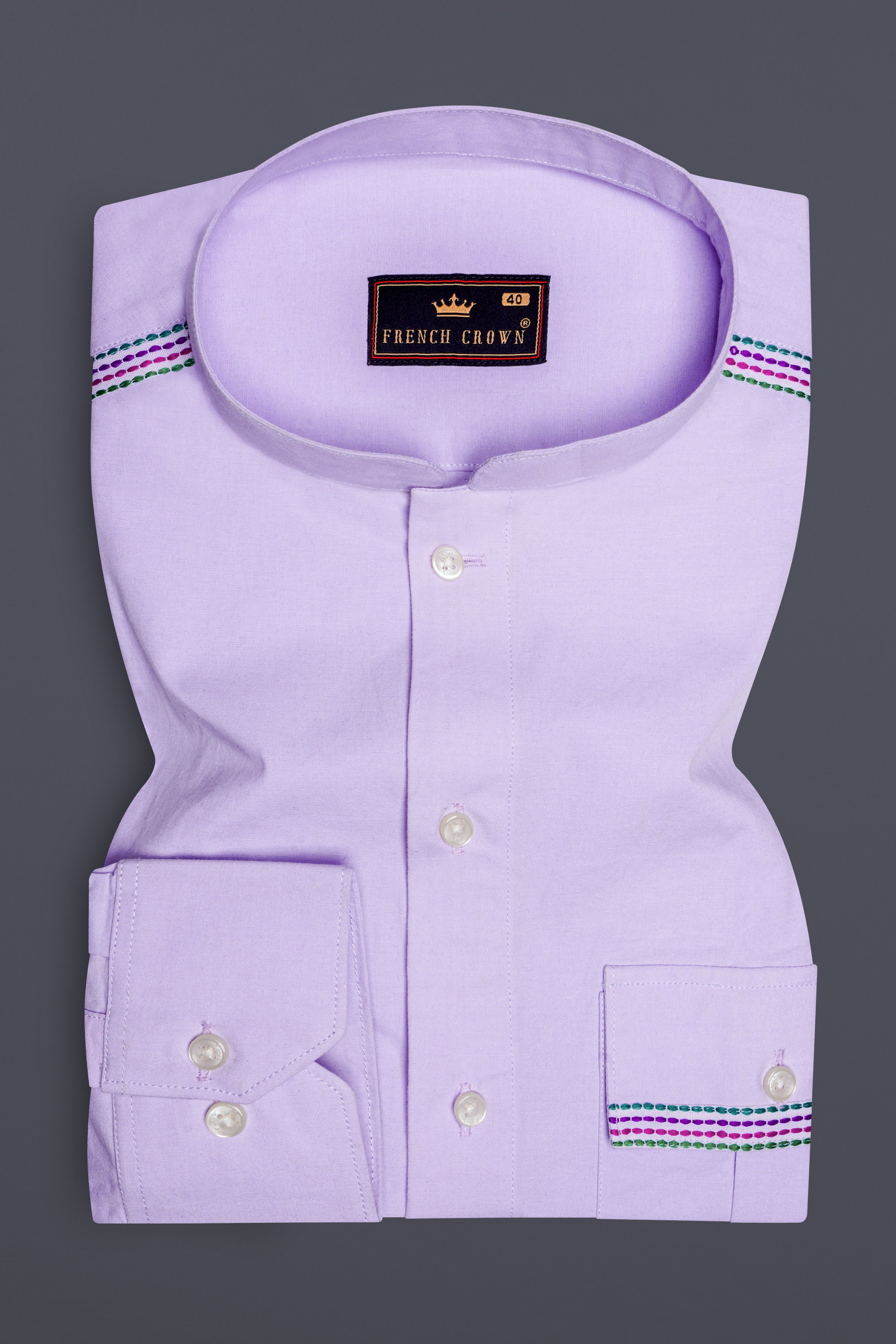 Moonraker Lavender Embroidered Premium Cotton Designer Shirt