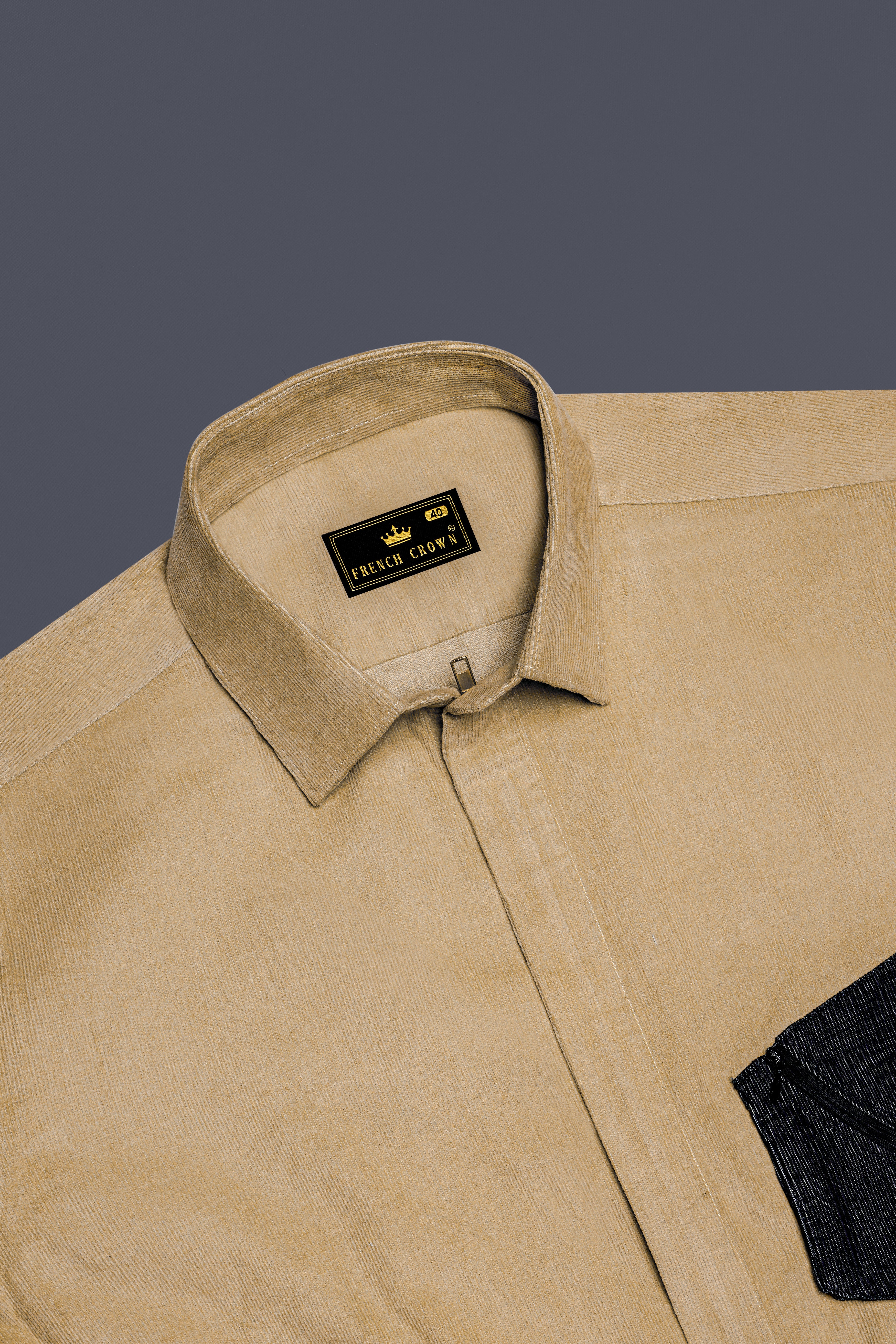 Brandy Brown Corduroy Designer Overshirt/Shacket With Zipper Fastening