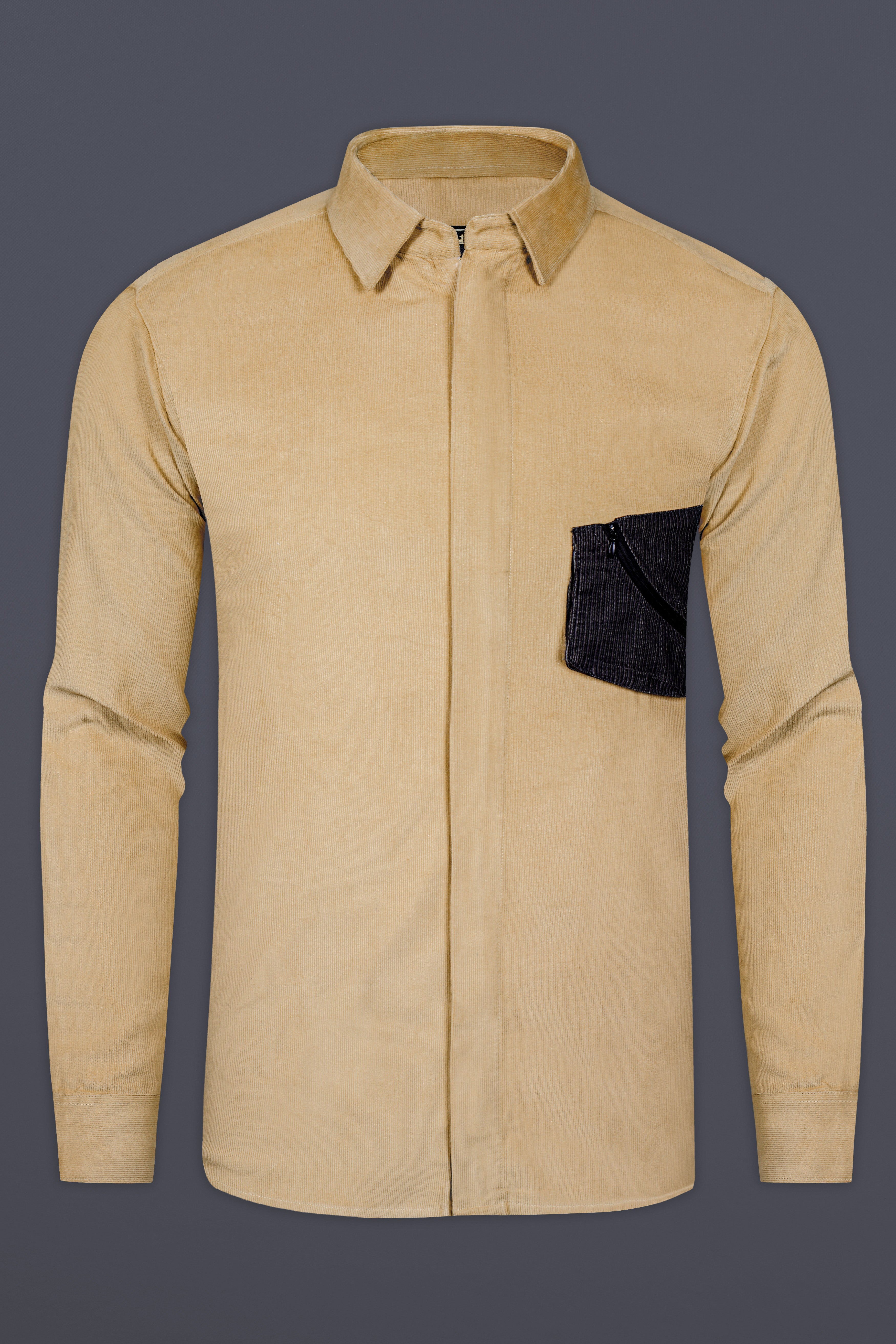 Brandy Brown Corduroy Designer Overshirt/Shacket With Zipper Fastening